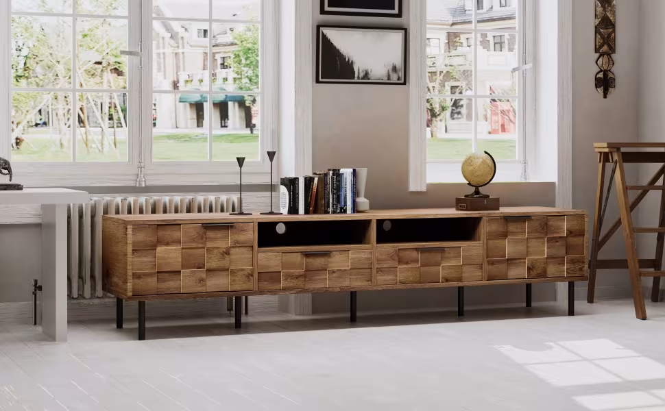 Mid Century TV Stand With 2 Drawers, Media Console Table For TVs Up To 85'', Entertainment Center With Storage For Living Room, Bedroom, Home Theatre