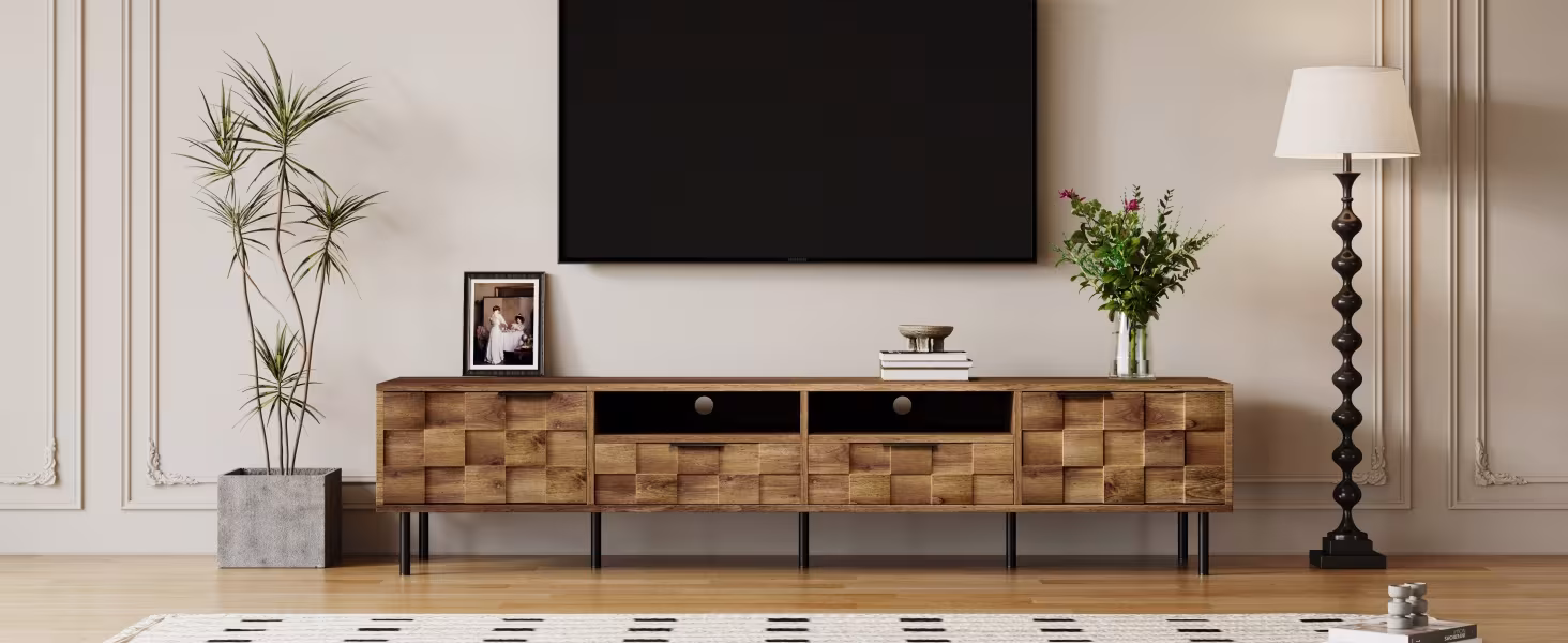 Mid Century TV Stand With 2 Drawers, Media Console Table For TVs Up To 85'', Entertainment Center With Storage For Living Room, Bedroom, Home Theatre