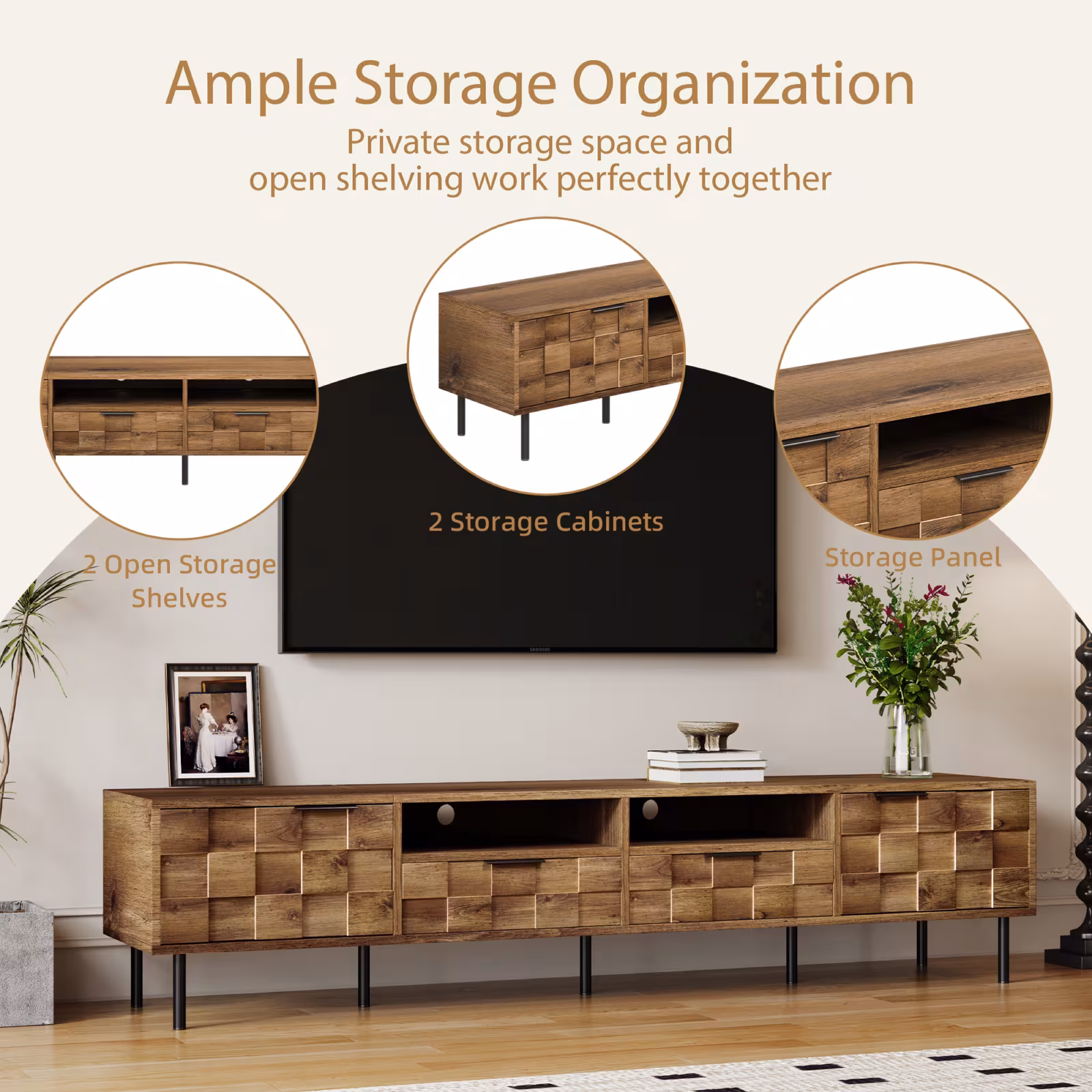 Mid Century TV Stand With 2 Drawers, Media Console Table For TVs Up To 85'', Entertainment Center With Storage For Living Room, Bedroom, Home Theatre