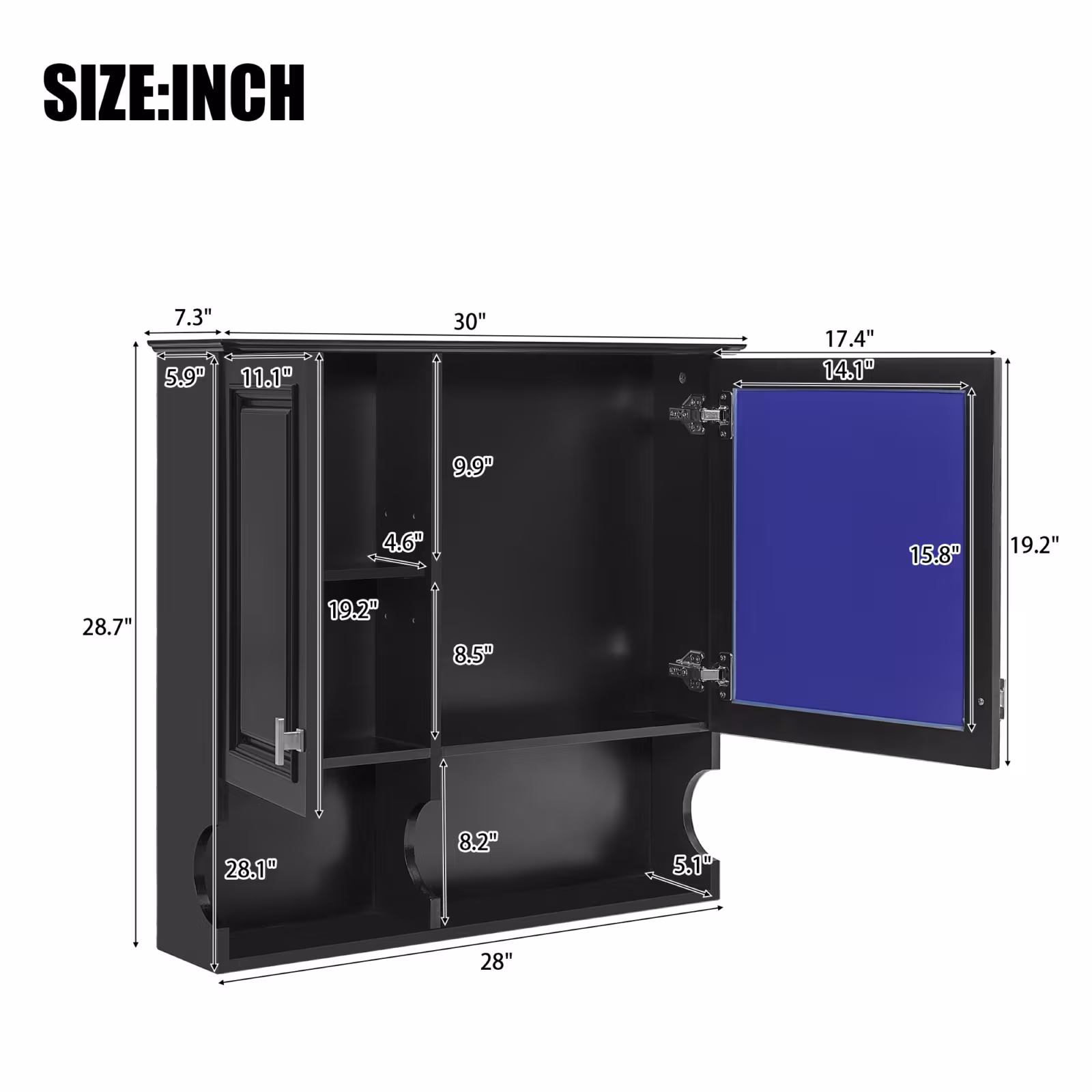 30 Inch Mirror Medicine Cabinet With Open Shelves, Wall Mounted Home Storage With Doors & Mirror, Adjustable Shelf, Bathroom Storage Cabinet Over Toilet