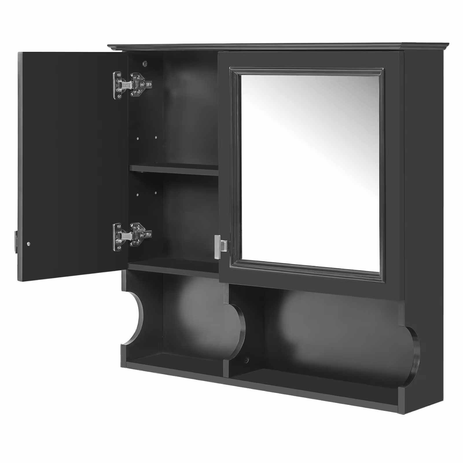 30 Inch Mirror Medicine Cabinet With Open Shelves, Wall Mounted Home Storage With Doors & Mirror, Adjustable Shelf, Bathroom Storage Cabinet Over Toilet