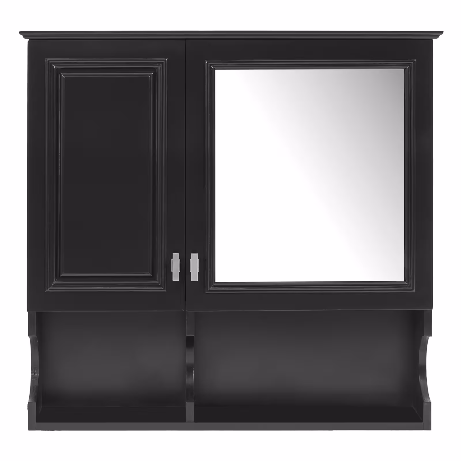 30 Inch Mirror Medicine Cabinet With Open Shelves, Wall Mounted Home Storage With Doors & Mirror, Adjustable Shelf, Bathroom Storage Cabinet Over Toilet