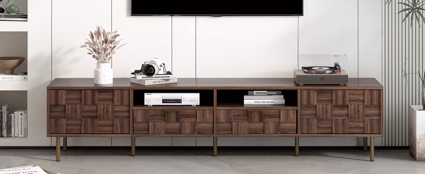 Mid Century TV Stand With 2 Drawers, Media Console Table For TVs Up To 85'', Entertainment Center With Storage For Living Room, Bedroom, Home Theatre