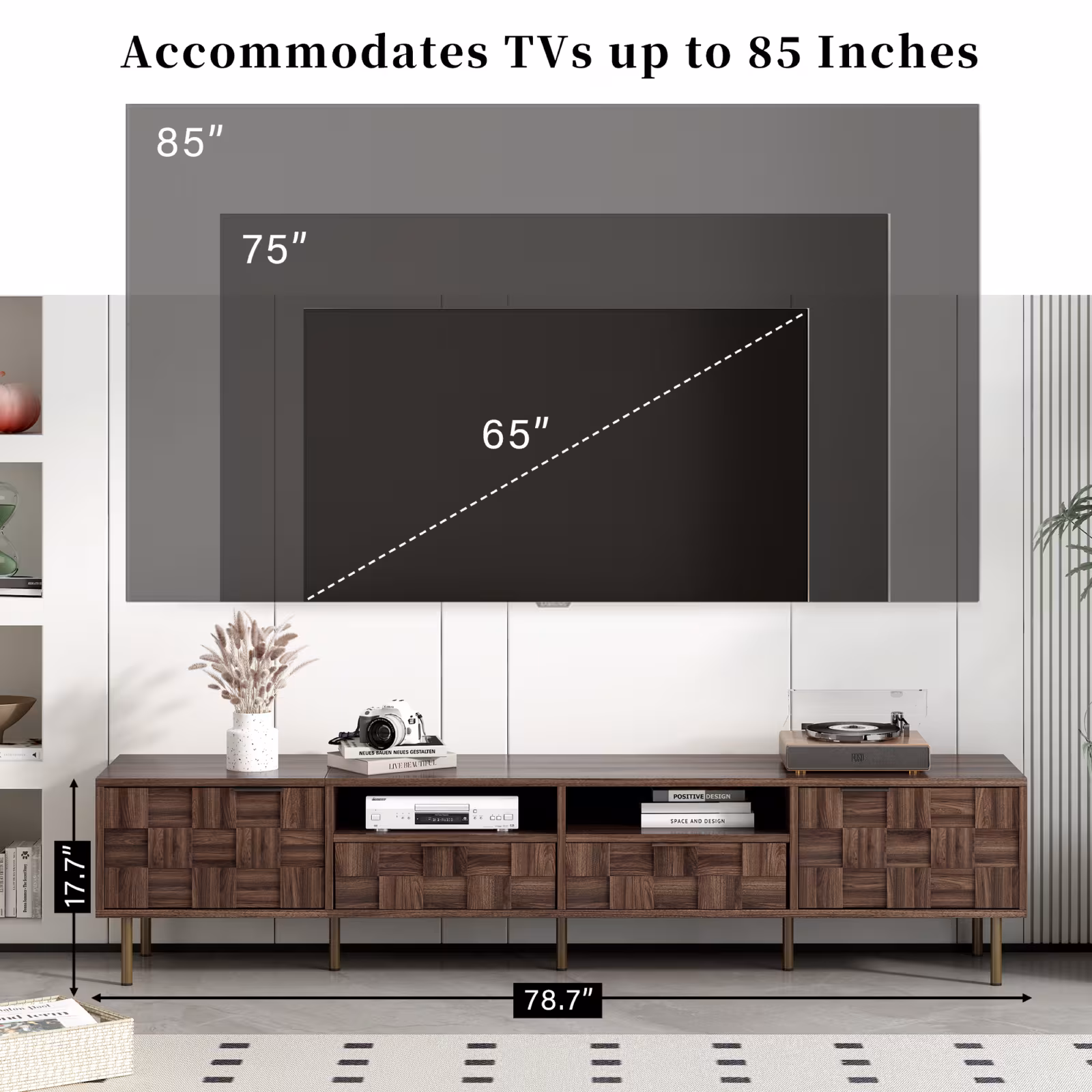 Mid Century TV Stand With 2 Drawers, Media Console Table For TVs Up To 85'', Entertainment Center With Storage For Living Room, Bedroom, Home Theatre