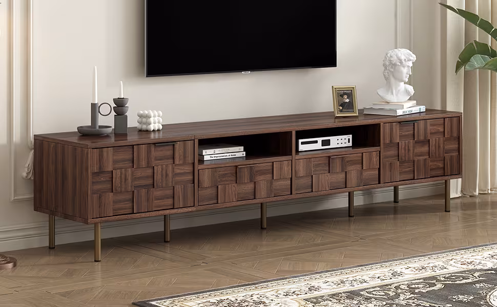 Mid Century TV Stand With 2 Drawers, Media Console Table For TVs Up To 85'', Entertainment Center With Storage For Living Room, Bedroom, Home Theatre