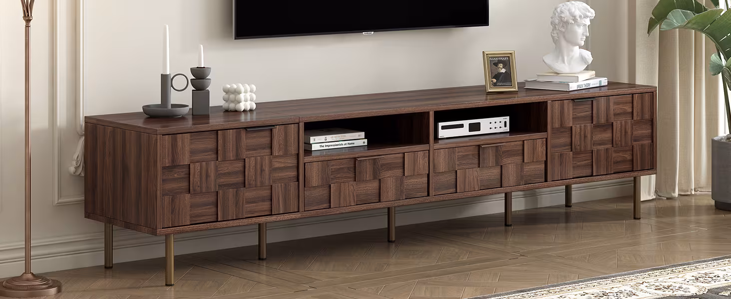 Mid Century TV Stand With 2 Drawers, Media Console Table For TVs Up To 85'', Entertainment Center With Storage For Living Room, Bedroom, Home Theatre