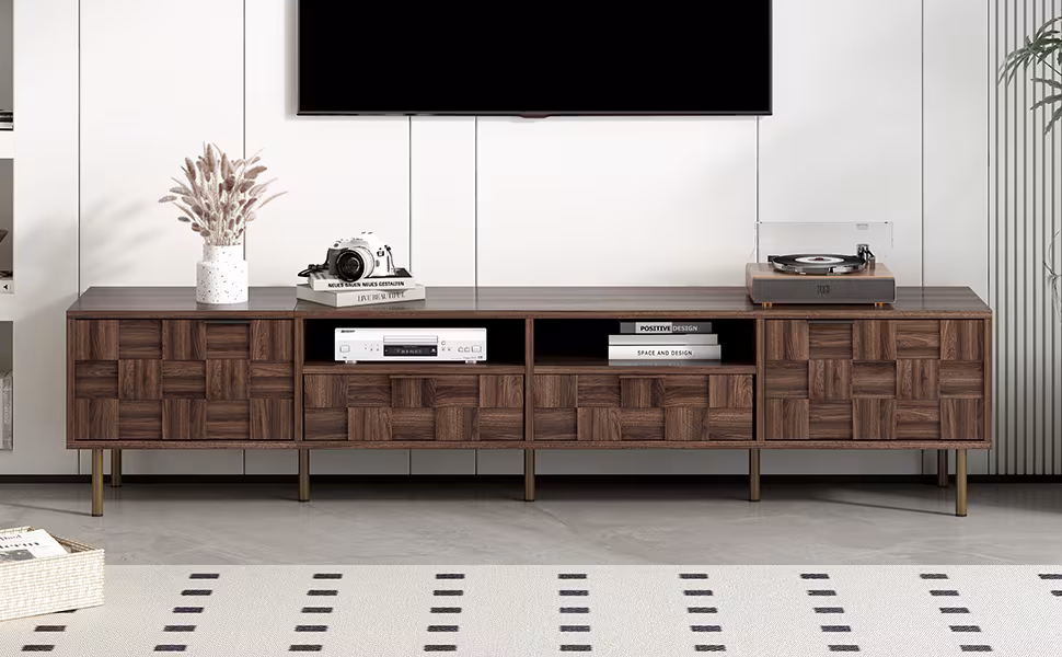 Mid Century TV Stand With 2 Drawers, Media Console Table For TVs Up To 85'', Entertainment Center With Storage For Living Room, Bedroom, Home Theatre