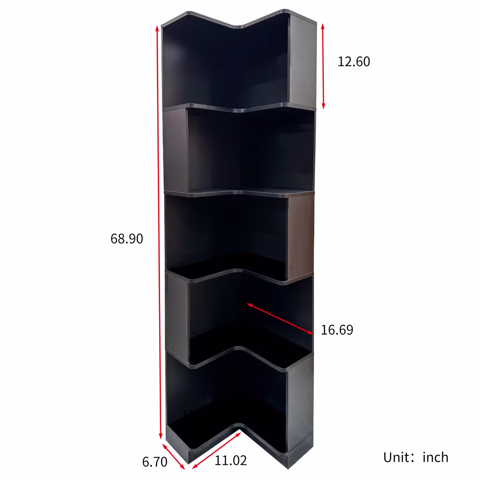 Corner Book Shelf - 5 Tier Corner Bookshelf Bookcase With Baffle, Freestanding L Shaped Display Shelf Stand With Led Lights For Home Office, Living Room, Bedroom, Kitchen