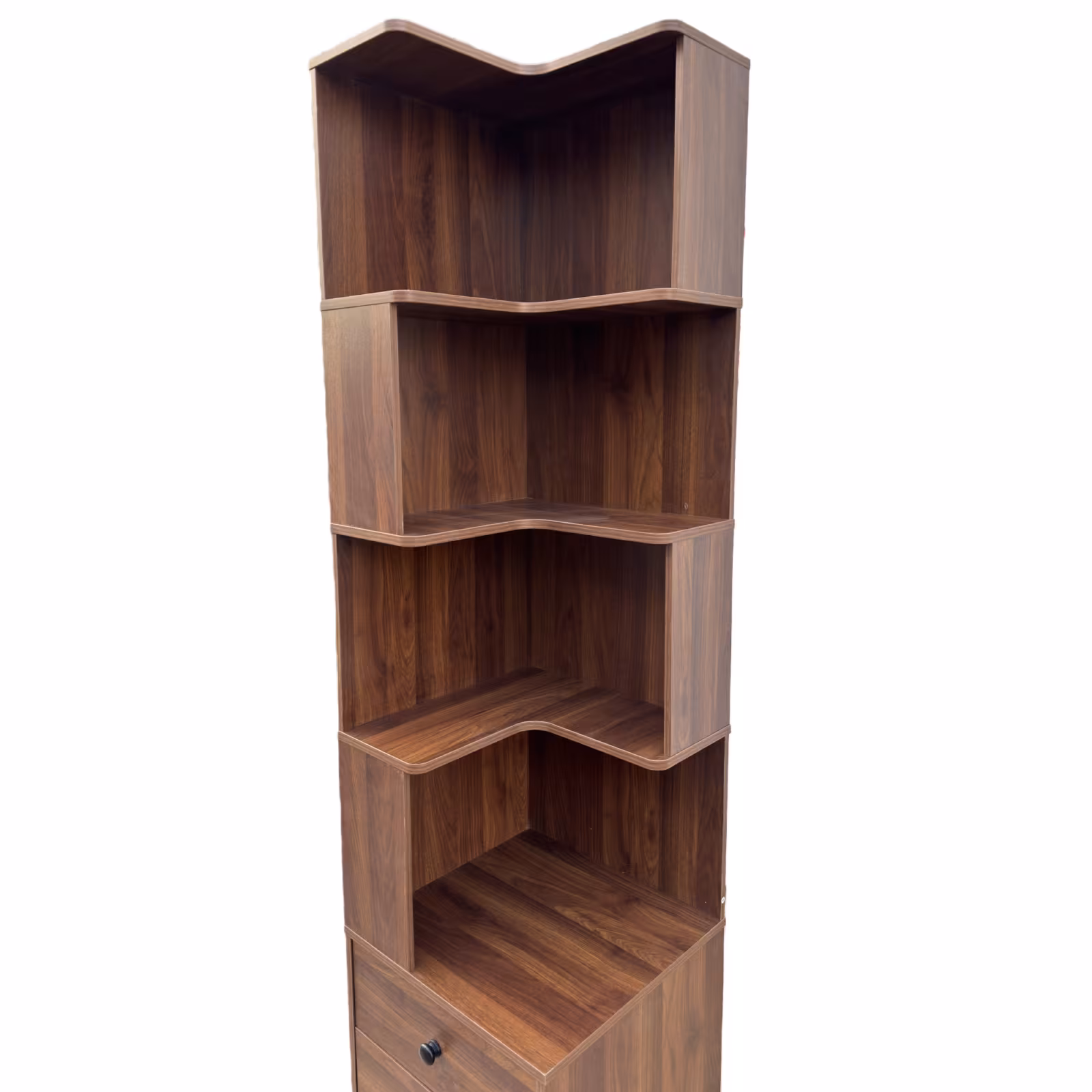 Corner BookShelf With Drawers,4-Tier Corner Bookshelf Bookcase With Baffle, Freestanding L Shaped Display Shelf Stand With Led Lights For Home Office, Living Room, Bedroom, Kitchen