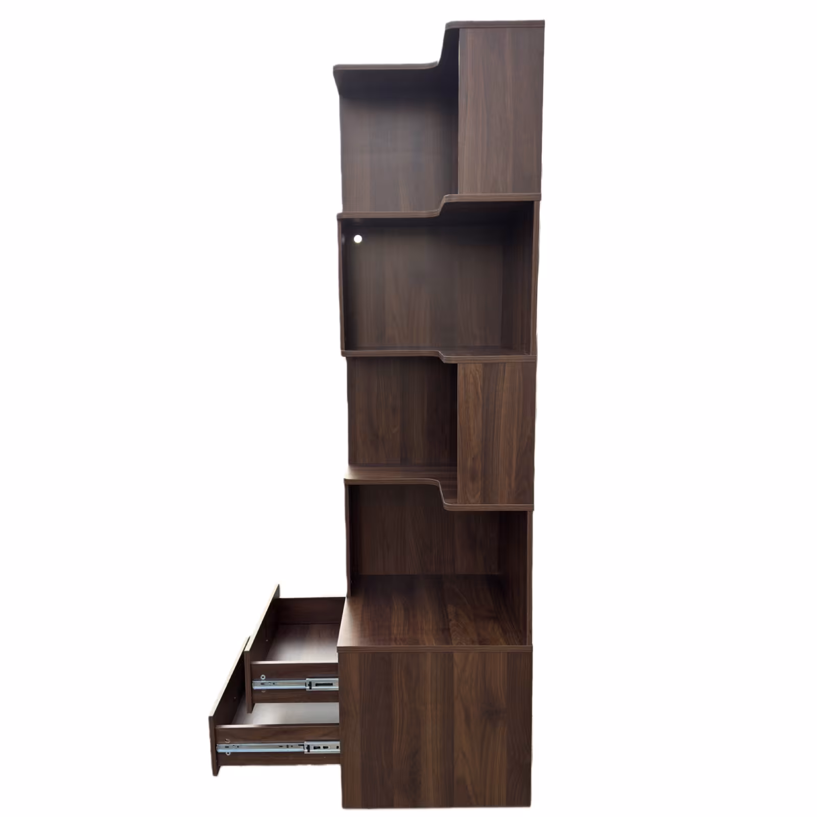 Corner BookShelf With Drawers,4-Tier Corner Bookshelf Bookcase With Baffle, Freestanding L Shaped Display Shelf Stand With Led Lights For Home Office, Living Room, Bedroom, Kitchen