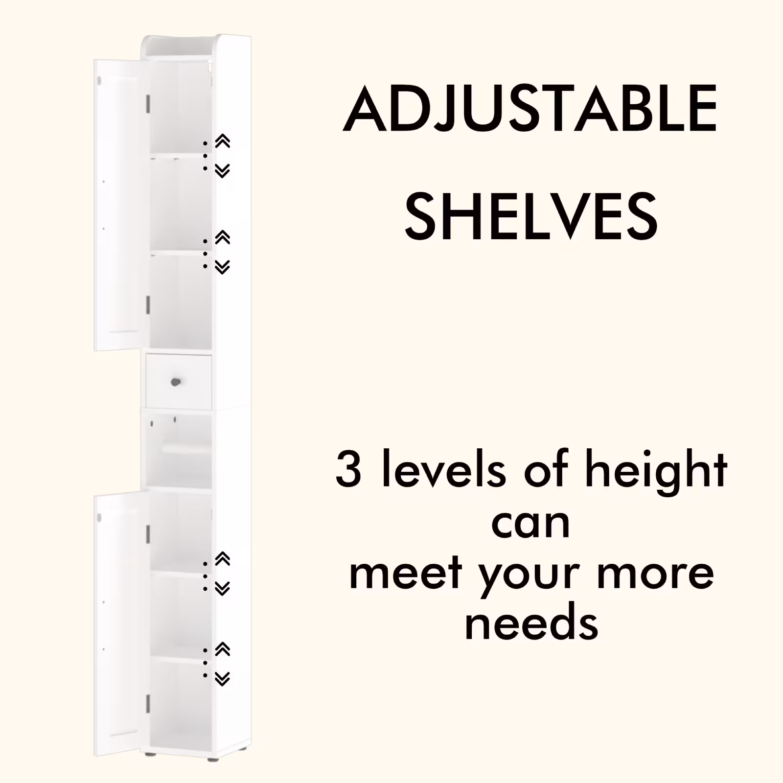 67.51 Tall Bathroom Storage Cabinet With Adjustable Shelves,Slim 2 Doors Freestanding Cabinet With Anti-Tip, Open Compartments, For Home, Small Spaces, Bathroom,Kitchen, Living Room, White