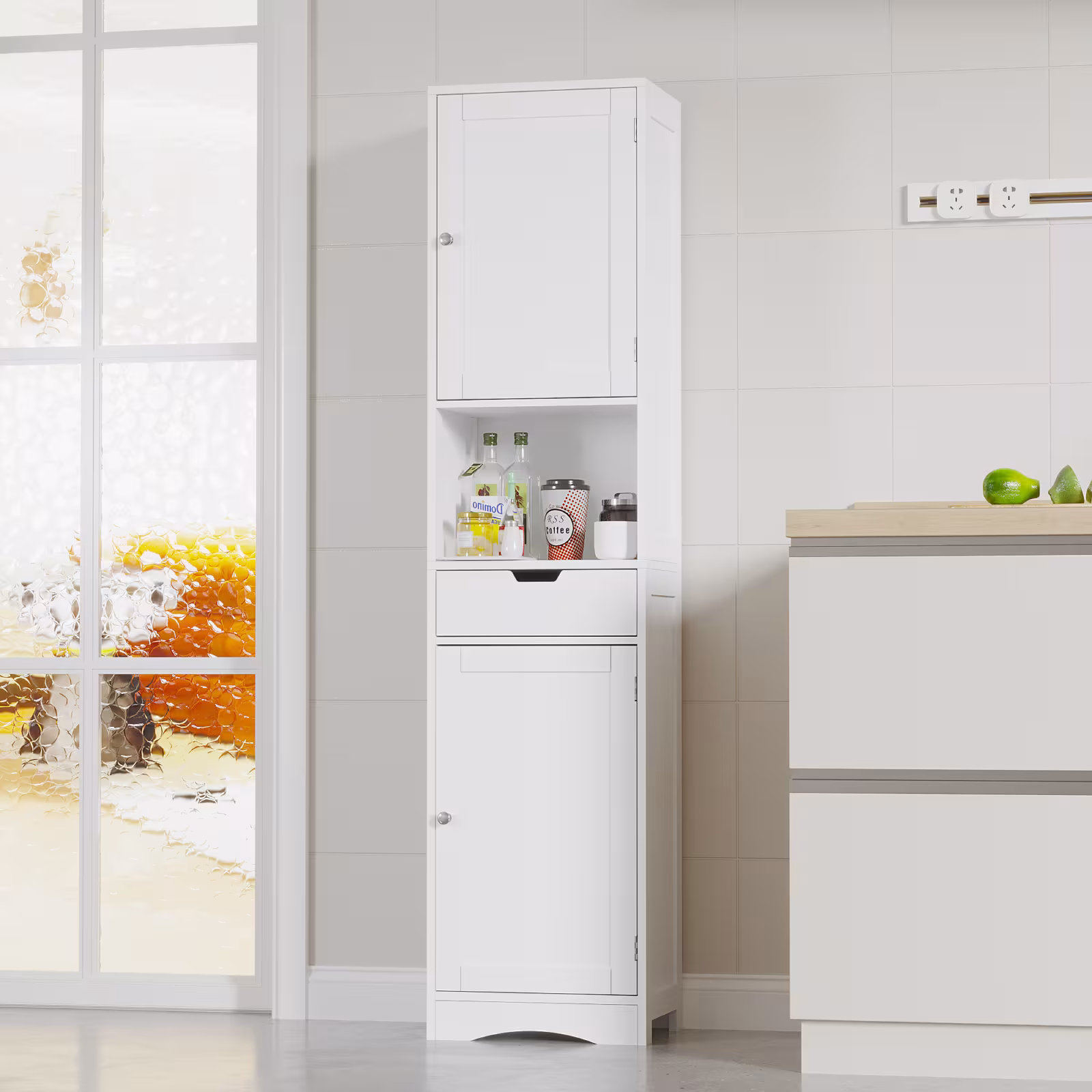 67 Tall Bathroom Cabinet, Storage Cabinet With 2 Doors & 1 Drawer, Narrow Bathroom Storage Cabinets With Adjustable Shelves, Bathroom Floor Organizer For Living Room, Entryway, Home Office, White