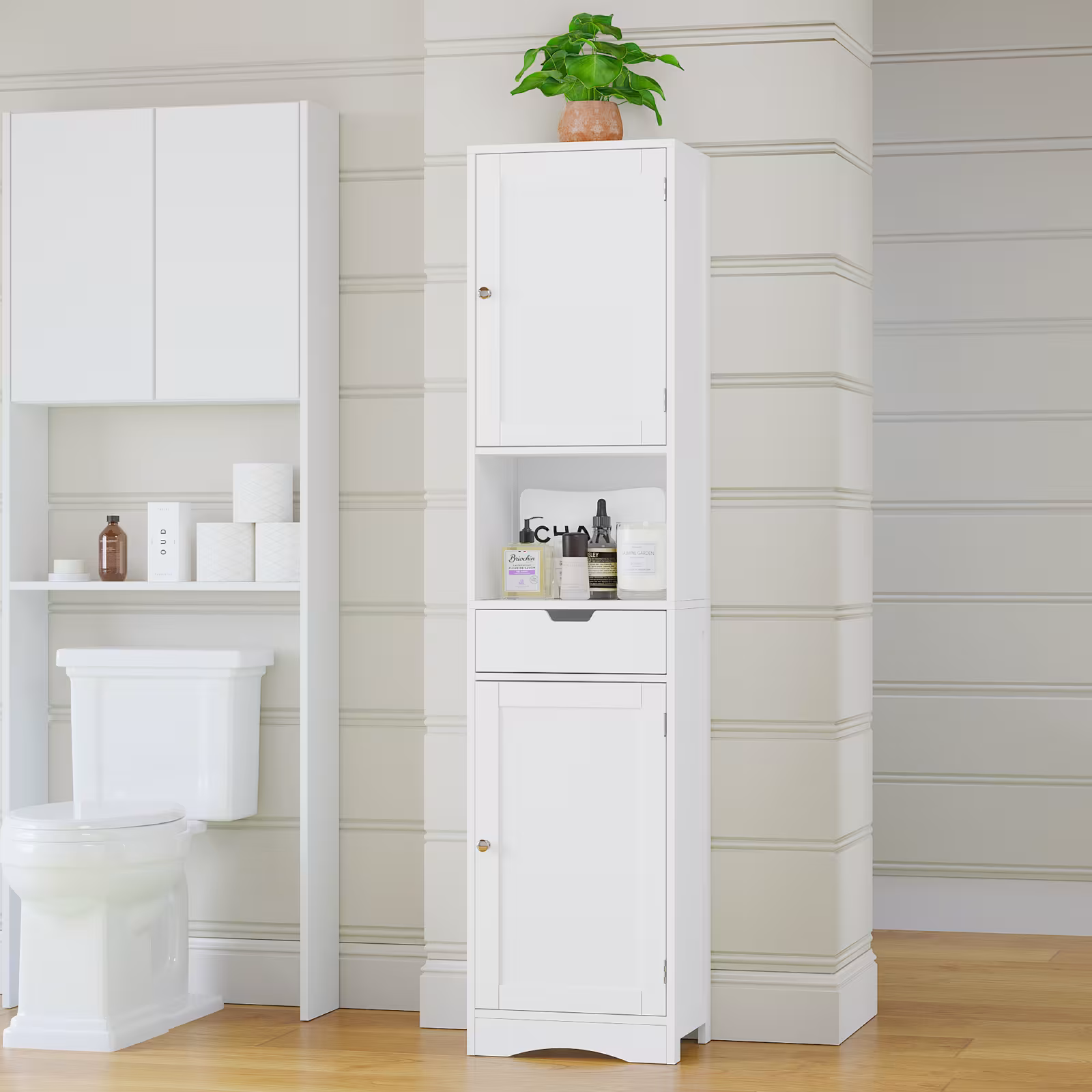 67 Tall Bathroom Cabinet, Storage Cabinet With 2 Doors & 1 Drawer, Narrow Bathroom Storage Cabinets With Adjustable Shelves, Bathroom Floor Organizer For Living Room, Entryway, Home Office, White