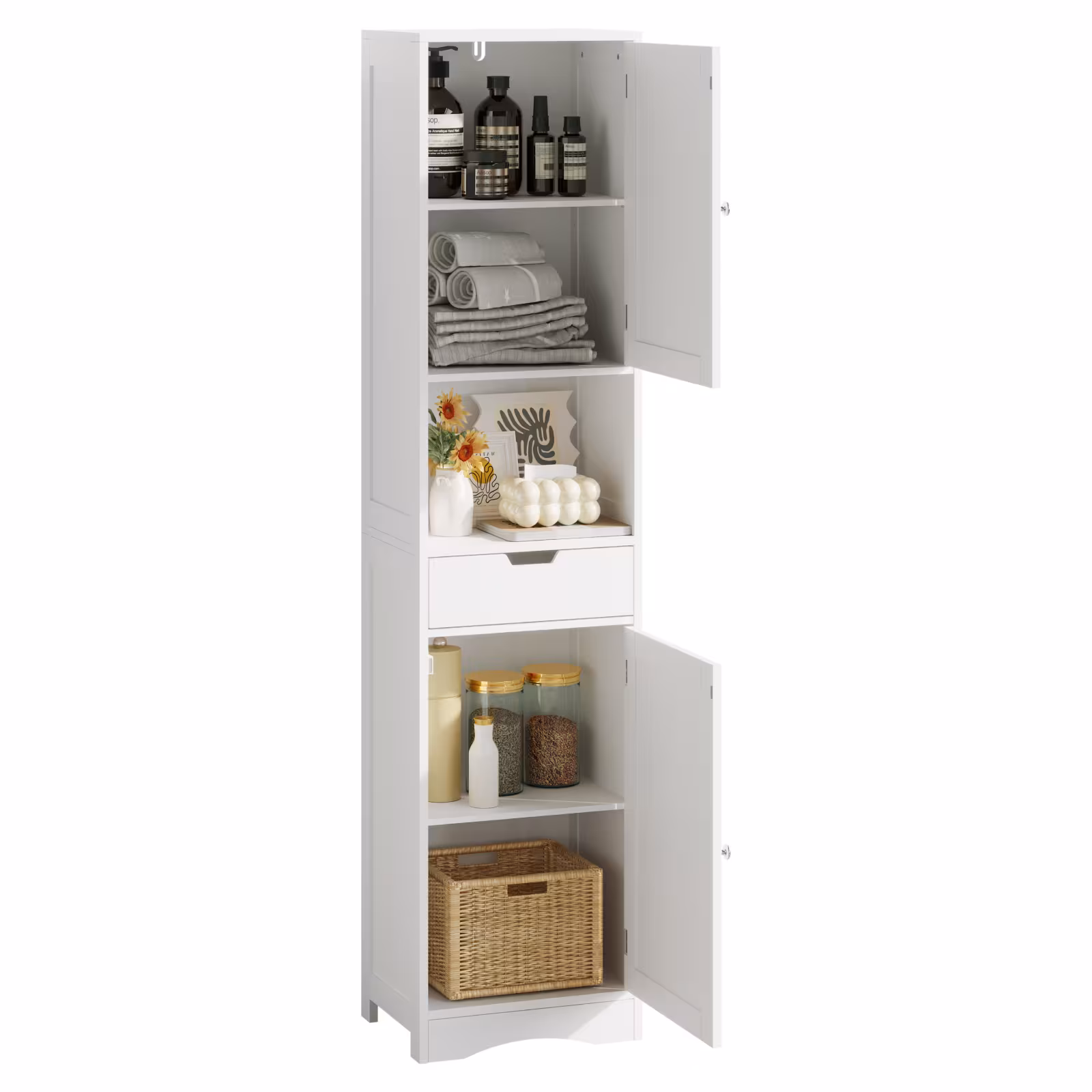 67 Tall Bathroom Cabinet, Storage Cabinet With 2 Doors & 1 Drawer, Narrow Bathroom Storage Cabinets With Adjustable Shelves, Bathroom Floor Organizer For Living Room, Entryway, Home Office, White