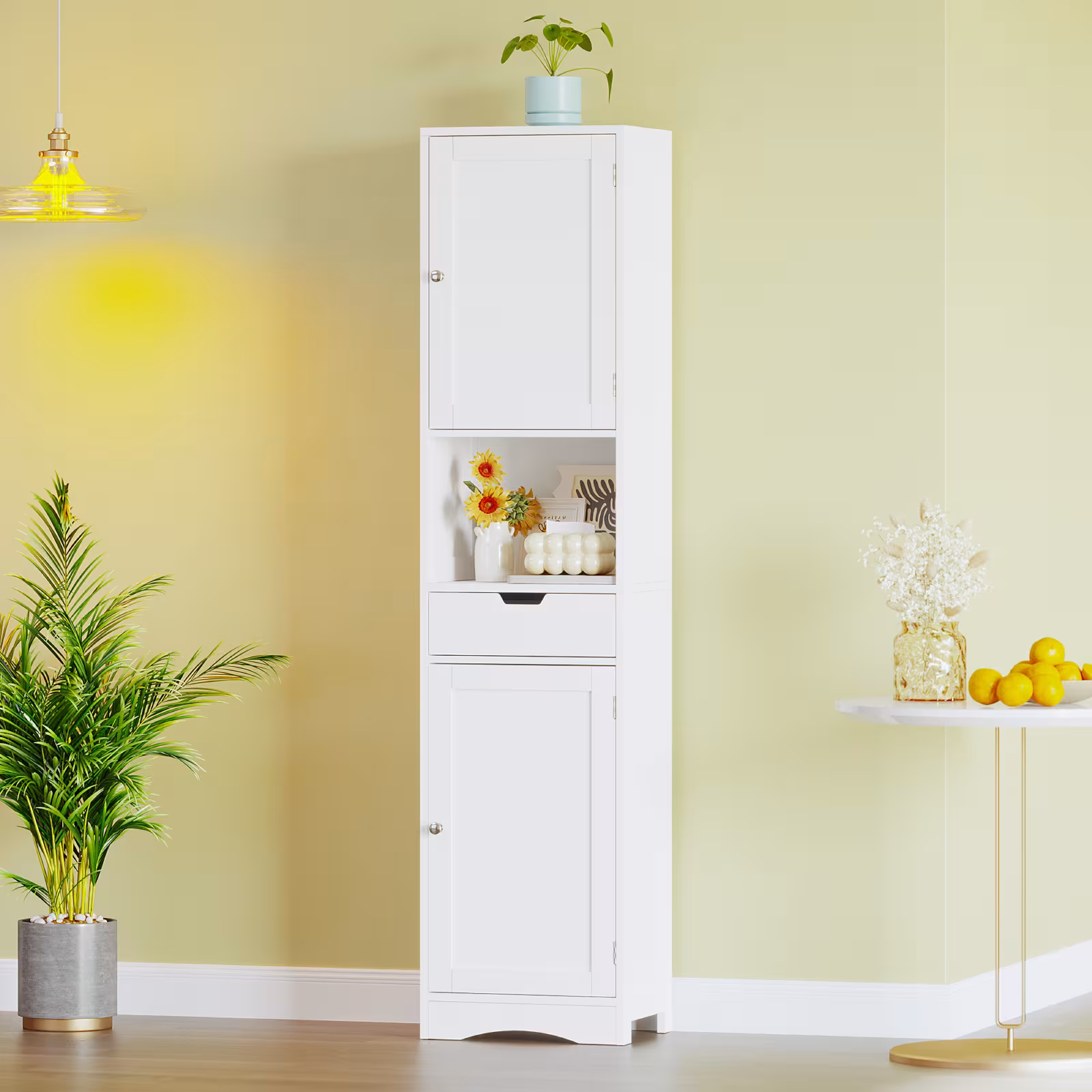 67 Tall Bathroom Cabinet, Storage Cabinet With 2 Doors & 1 Drawer, Narrow Bathroom Storage Cabinets With Adjustable Shelves, Bathroom Floor Organizer For Living Room, Entryway, Home Office, White