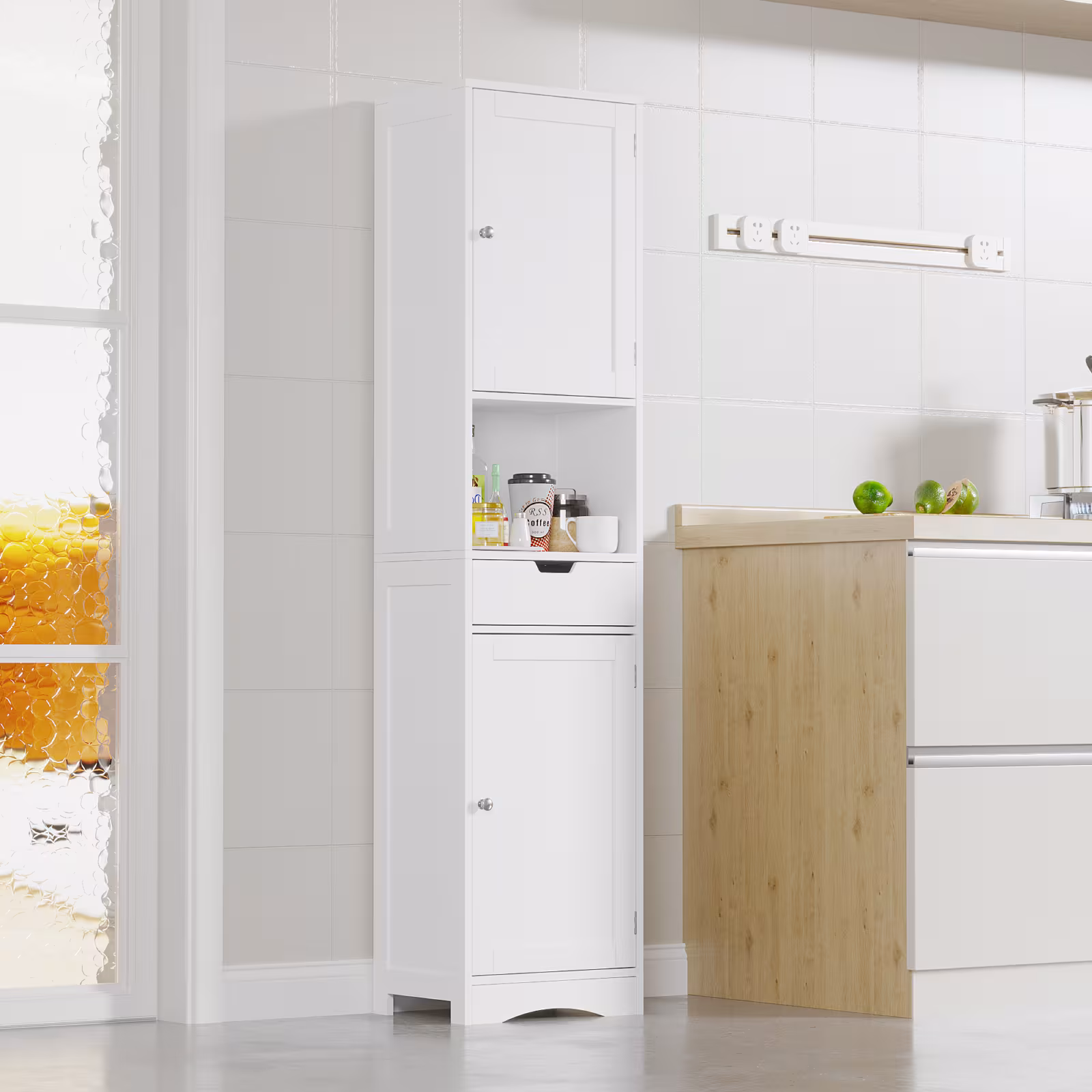 67 Tall Bathroom Cabinet, Storage Cabinet With 2 Doors & 1 Drawer, Narrow Bathroom Storage Cabinets With Adjustable Shelves, Bathroom Floor Organizer For Living Room, Entryway, Home Office, White