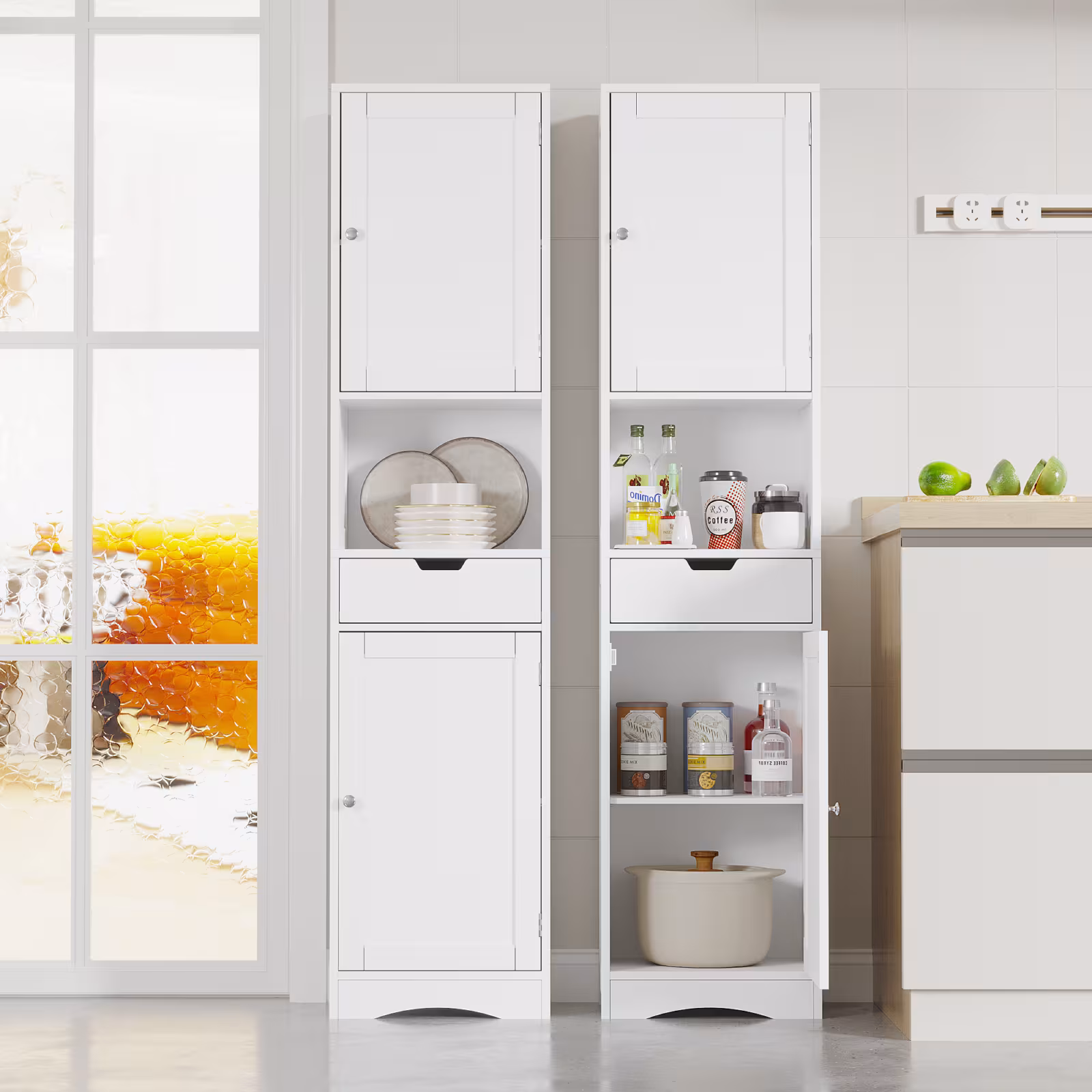 67 Tall Bathroom Cabinet, Storage Cabinet With 2 Doors & 1 Drawer, Narrow Bathroom Storage Cabinets With Adjustable Shelves, Bathroom Floor Organizer For Living Room, Entryway, Home Office, White