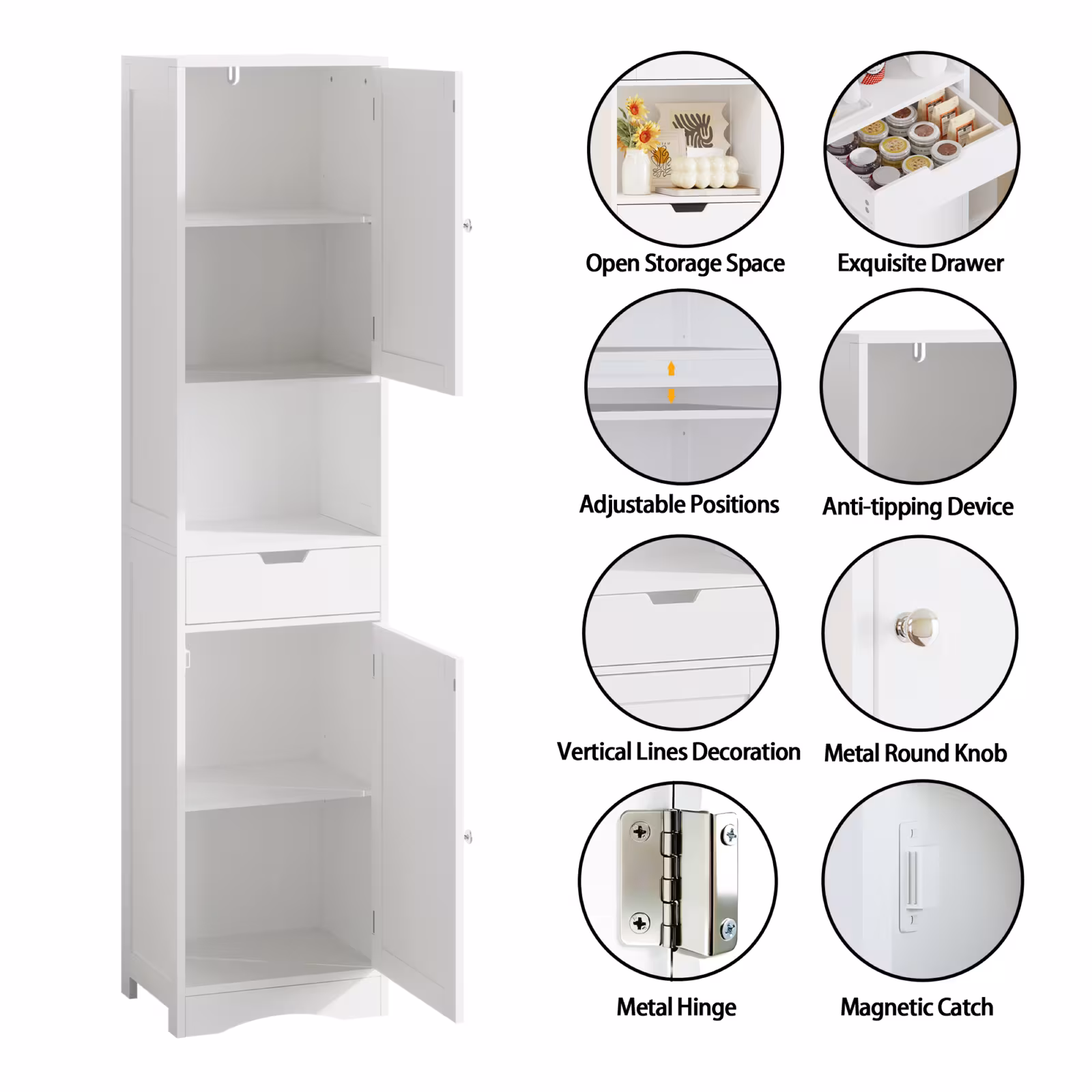 67 Tall Bathroom Cabinet, Storage Cabinet With 2 Doors & 1 Drawer, Narrow Bathroom Storage Cabinets With Adjustable Shelves, Bathroom Floor Organizer For Living Room, Entryway, Home Office, White