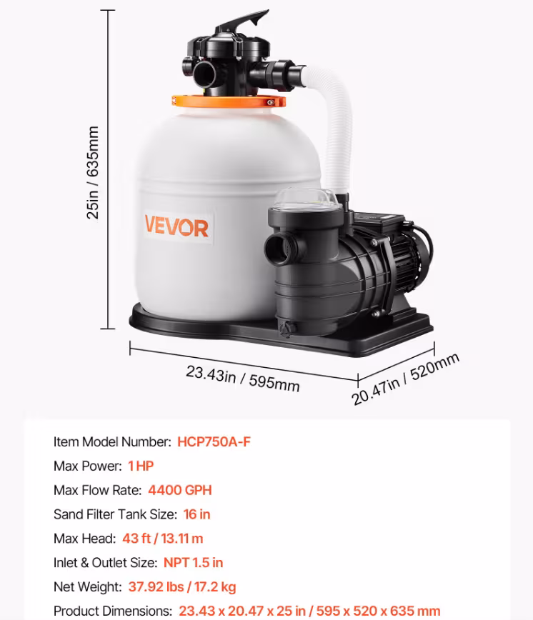 FlashPure Sand Filter Pump, 16 In For Above Ground Pool, 1 HP 4400 GPH, Swimming Pool Filter System With Timer, 6X Faster Filtration With Media Installed, Leak-Resistant, Ready To Use Out Of Box