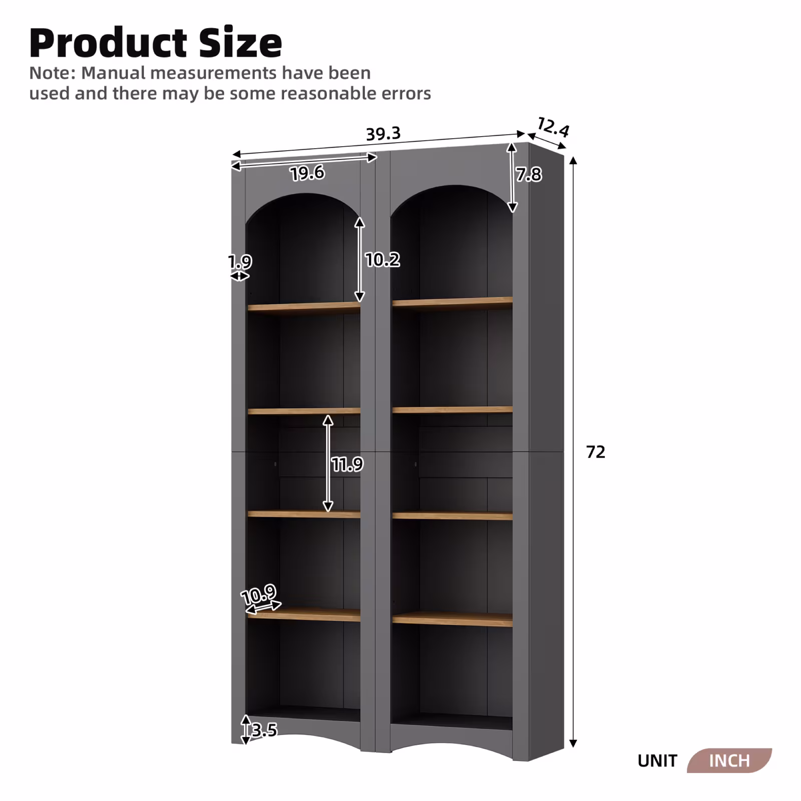 ON-TREND Free Standing 5 Tier Bookshelves, Bookcases Set Of 2, Farmhouse Two-Tone Storage Cabinet With Adjustable Shelves, Modern 72H Kitchen Pantry Cabinet For Living Room, Home Office, Grey