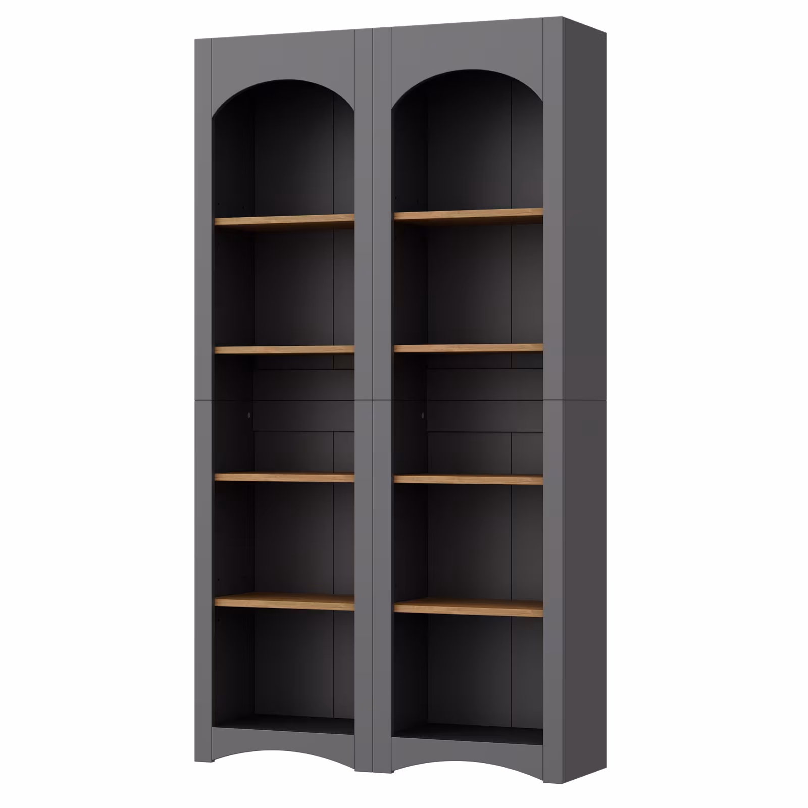 ON-TREND Free Standing 5 Tier Bookshelves, Bookcases Set Of 2, Farmhouse Two-Tone Storage Cabinet With Adjustable Shelves, Modern 72H Kitchen Pantry Cabinet For Living Room, Home Office, Grey