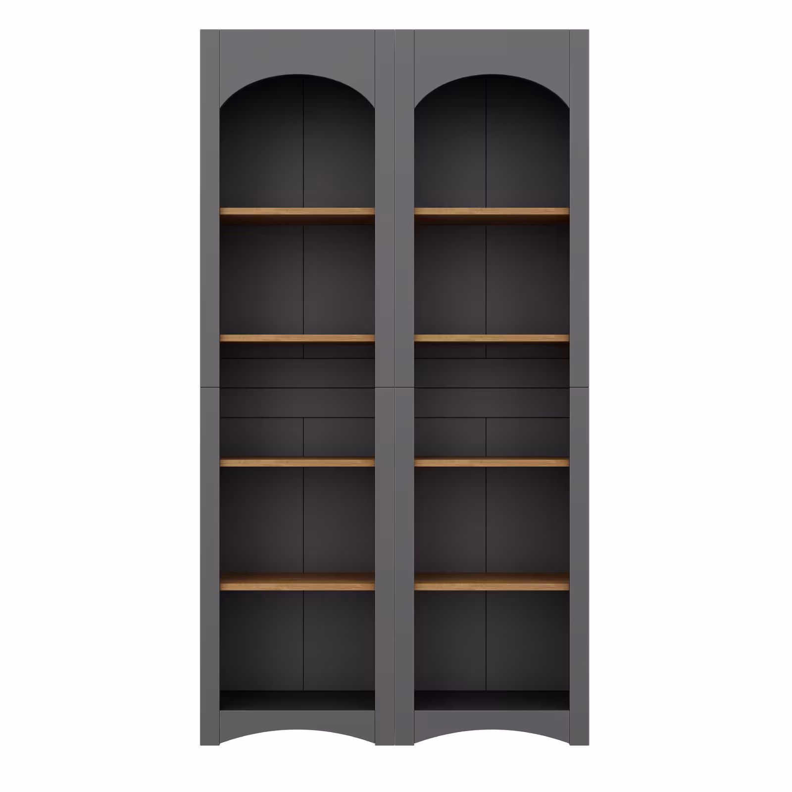 ON-TREND Free Standing 5 Tier Bookshelves, Bookcases Set Of 2, Farmhouse Two-Tone Storage Cabinet With Adjustable Shelves, Modern 72H Kitchen Pantry Cabinet For Living Room, Home Office, Grey