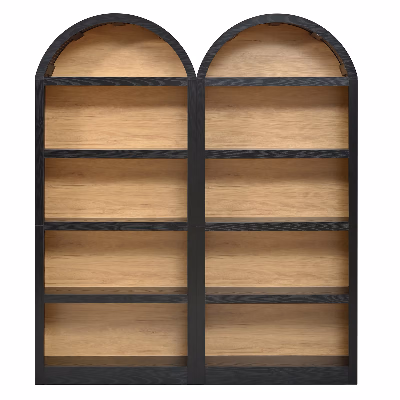 ON-TREND Freestanding Tall Bookshelves Set Of 2, Farmhouse Two-Tone Open Storage Cabinet With Fabric Arched Top, 5-Tier Display Bookcase For Living Room, Bedroom, Home Office, Black Natural