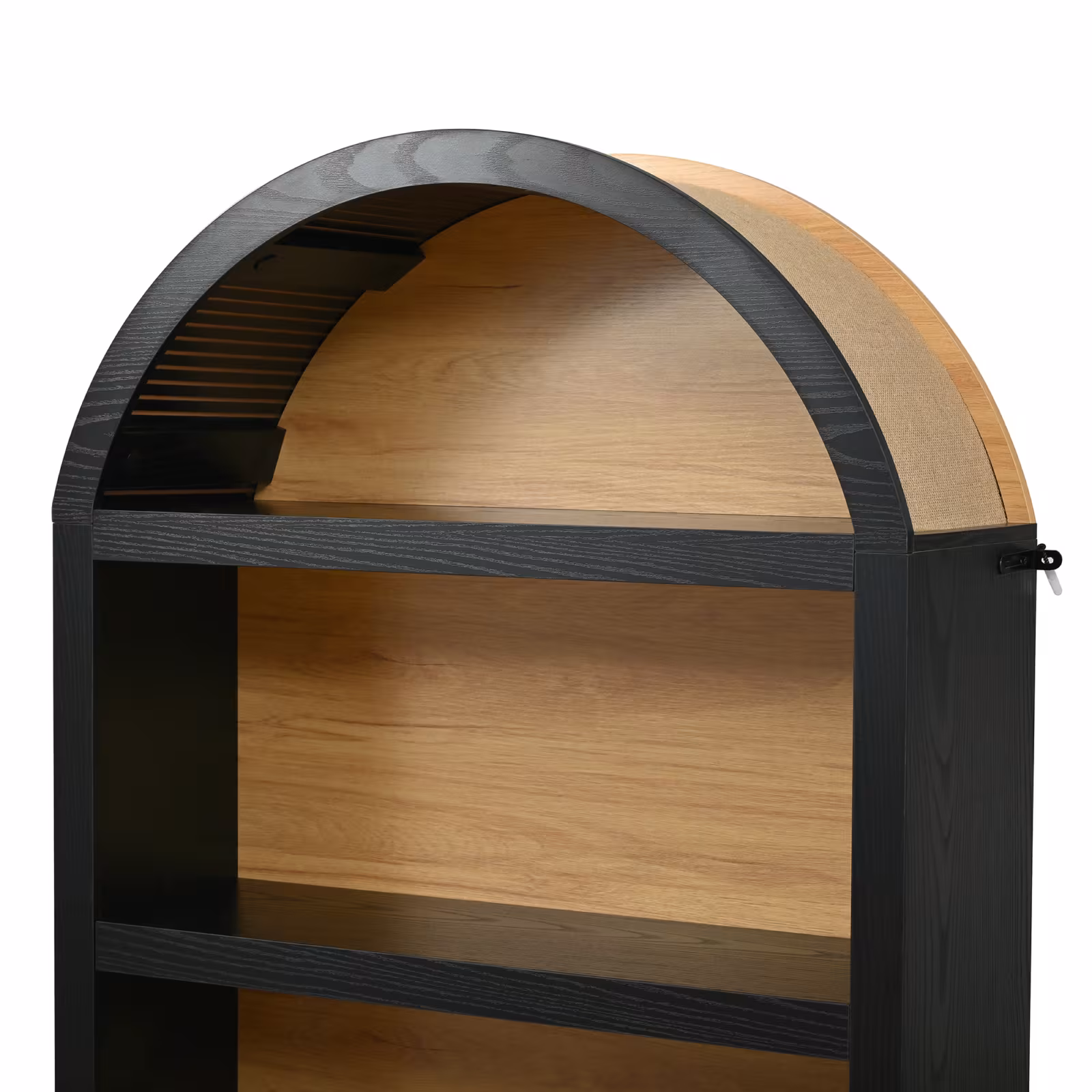 ON-TREND Freestanding Tall Bookshelves Set Of 2, Farmhouse Two-Tone Open Storage Cabinet With Fabric Arched Top, 5-Tier Display Bookcase For Living Room, Bedroom, Home Office, Black Natural
