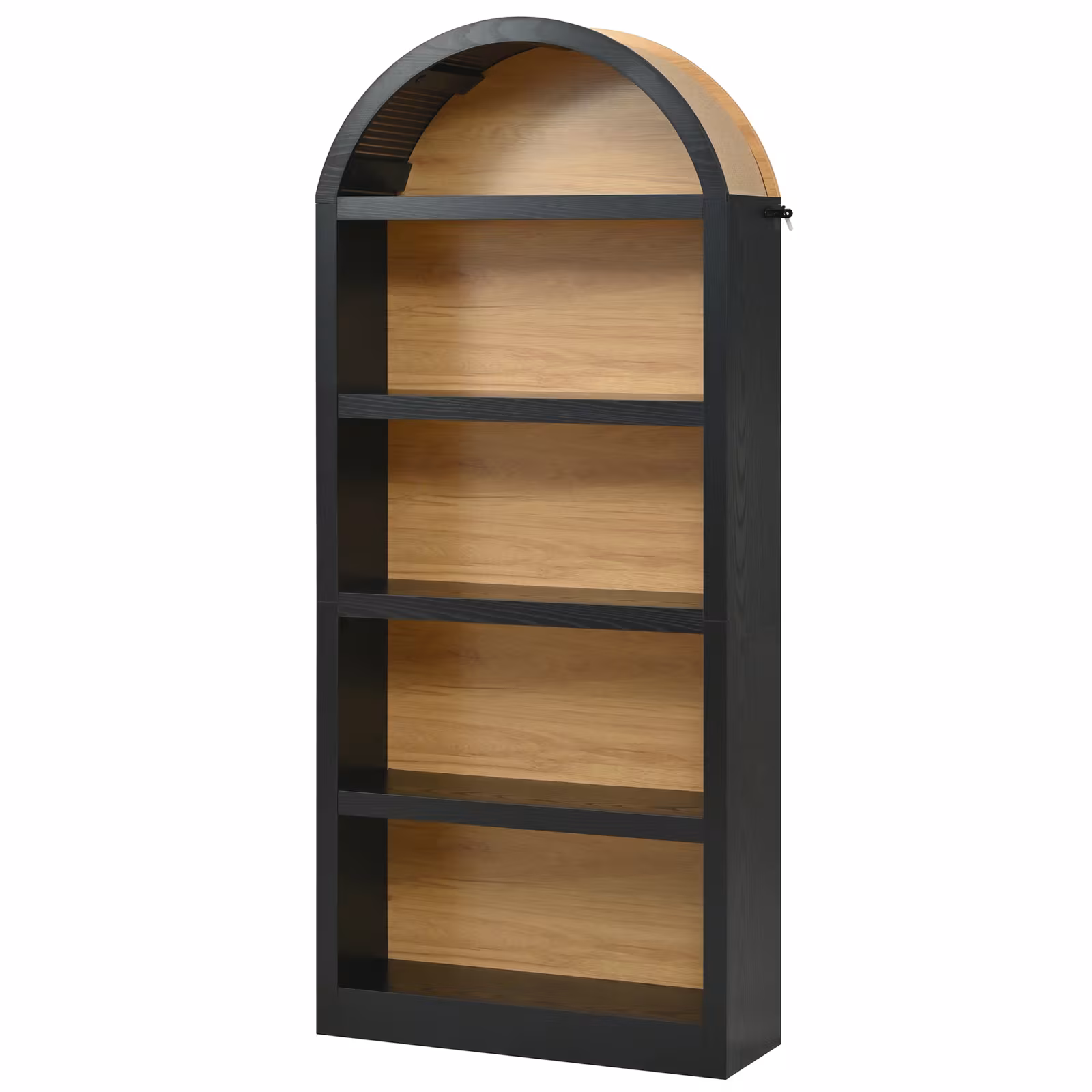 ON-TREND Freestanding Tall Bookshelves Set Of 2, Farmhouse Two-Tone Open Storage Cabinet With Fabric Arched Top, 5-Tier Display Bookcase For Living Room, Bedroom, Home Office, Black Natural