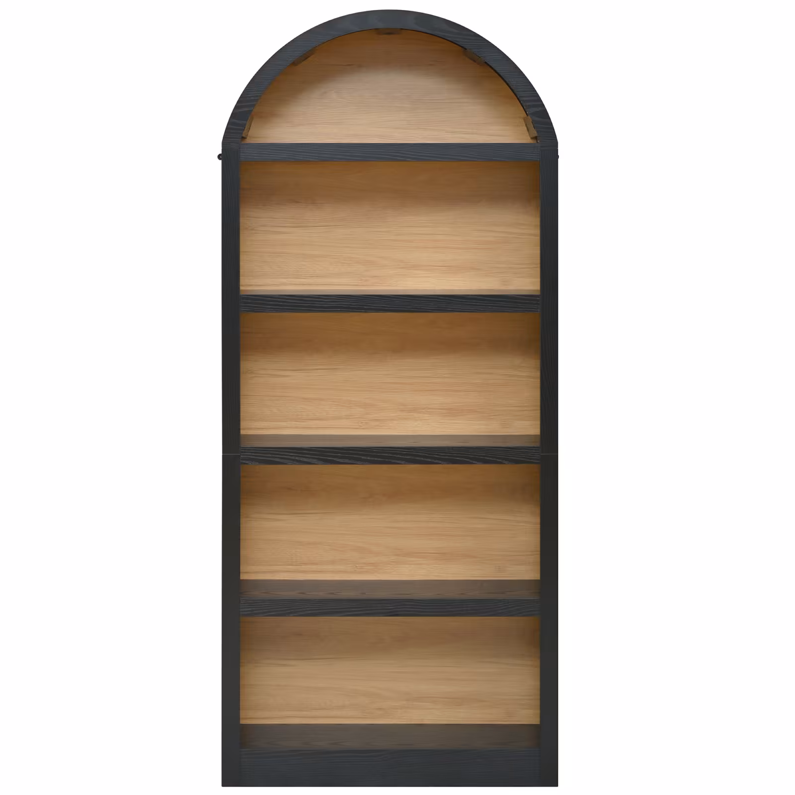ON-TREND Freestanding Tall Bookshelves Set Of 2, Farmhouse Two-Tone Open Storage Cabinet With Fabric Arched Top, 5-Tier Display Bookcase For Living Room, Bedroom, Home Office, Black Natural