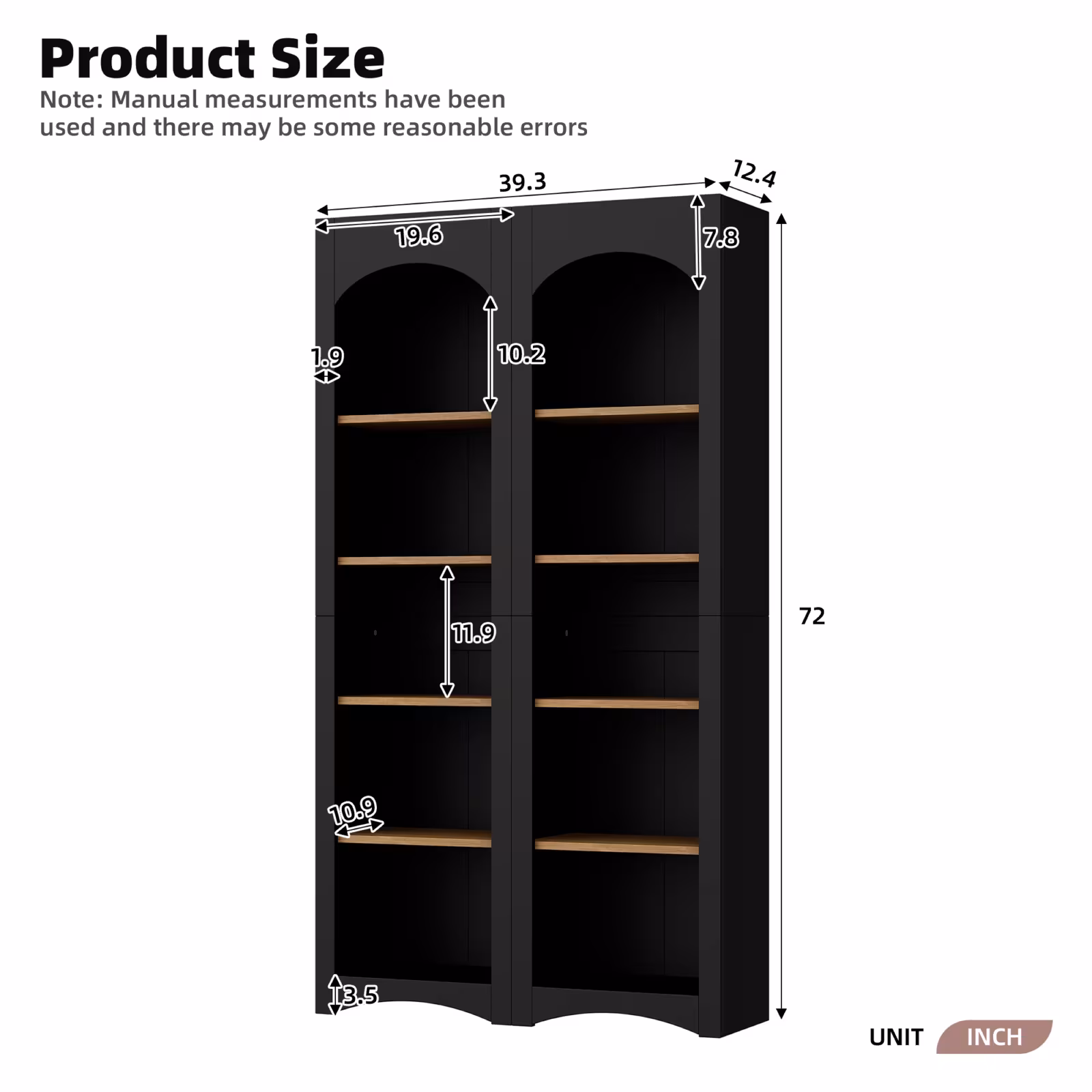 ON-TREND Free Standing 5 Tier Bookshelves, Bookcases Set Of 2, Farmhouse Two-Tone Storage Cabinet With Adjustable Shelves, Modern 72H Kitchen Pantry Cabinet For Living Room, Home Office, Black