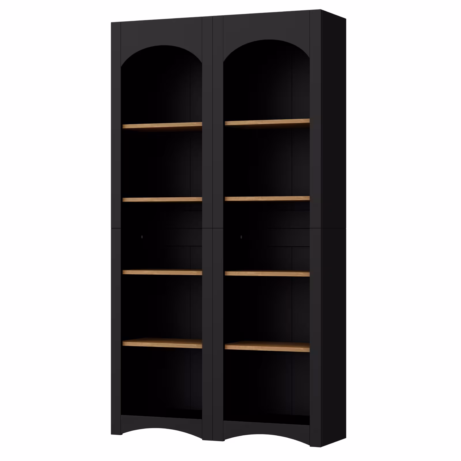 ON-TREND Free Standing 5 Tier Bookshelves, Bookcases Set Of 2, Farmhouse Two-Tone Storage Cabinet With Adjustable Shelves, Modern 72H Kitchen Pantry Cabinet For Living Room, Home Office, Black
