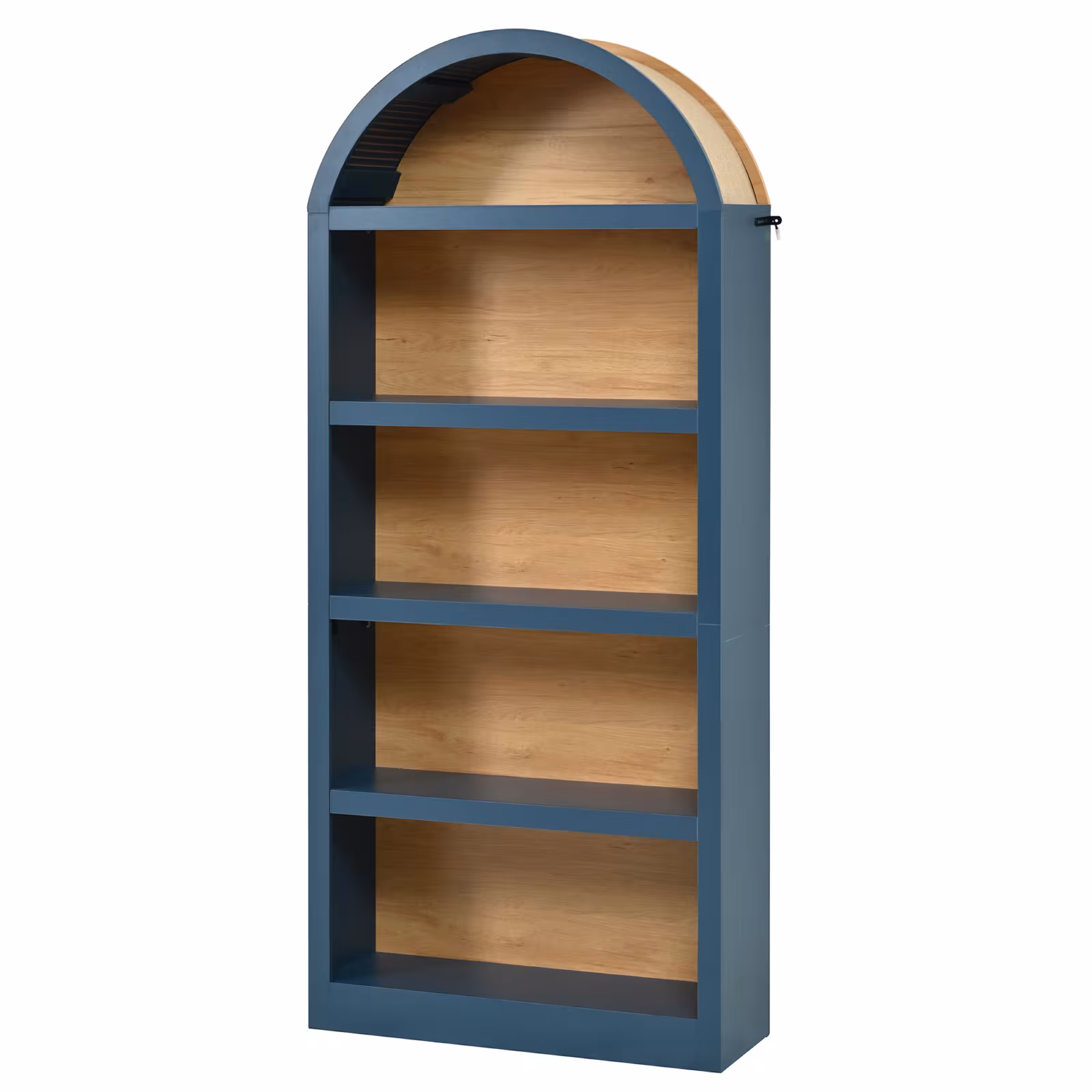 ON-TREND Freestanding Tall Bookshelves Set Of 2, Farmhouse Two-Tone Open Storage Cabinet With Fabric Arched Top, 5-Tier Display Bookcase For Living Room, Bedroom, Home Office, Blue Natural