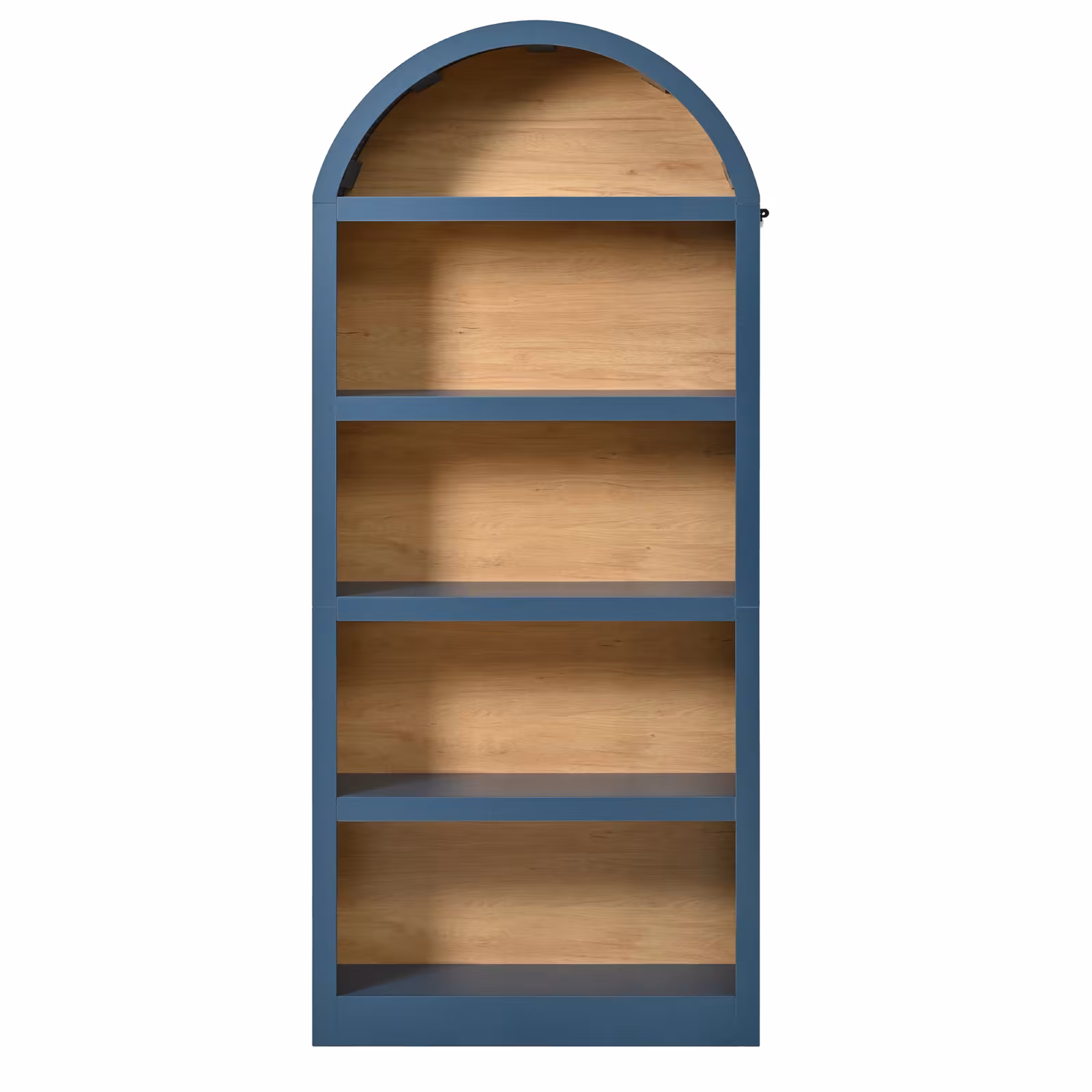 ON-TREND Freestanding Tall Bookshelves Set Of 2, Farmhouse Two-Tone Open Storage Cabinet With Fabric Arched Top, 5-Tier Display Bookcase For Living Room, Bedroom, Home Office, Blue Natural