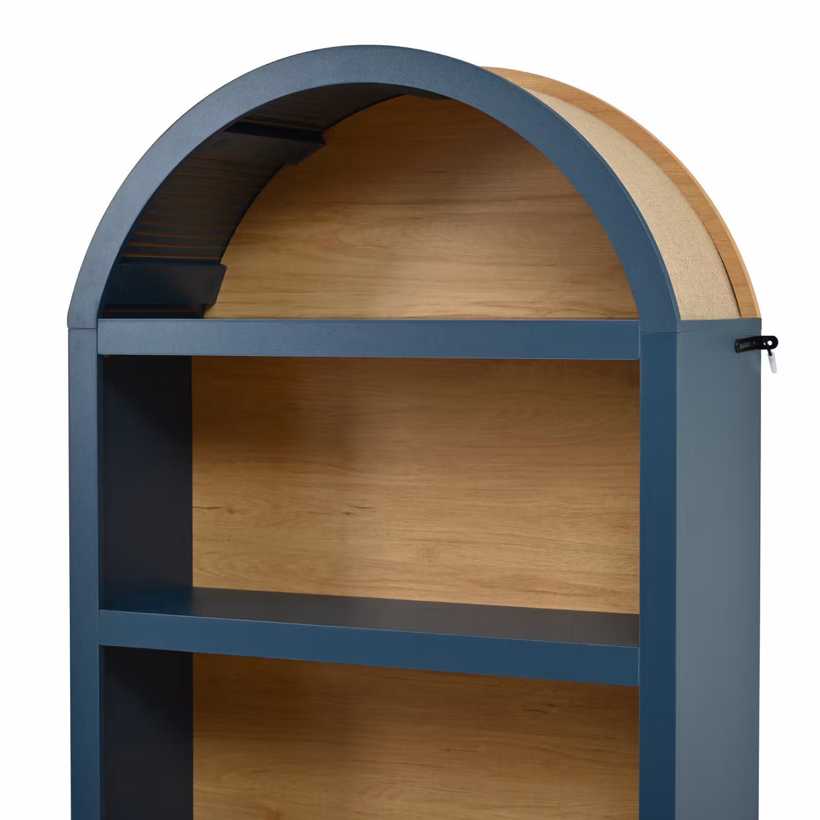 ON-TREND Freestanding Tall Bookshelves Set Of 2, Farmhouse Two-Tone Open Storage Cabinet With Fabric Arched Top, 5-Tier Display Bookcase For Living Room, Bedroom, Home Office, Blue Natural