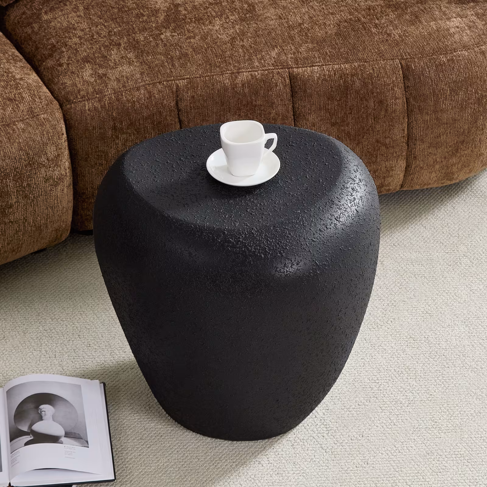 19.29 Inch Irregular Fiberglass Side Table Durable, Scratch-Resistant & Waterproof End Table For Living Room,Apartment,Office,Matt Black
