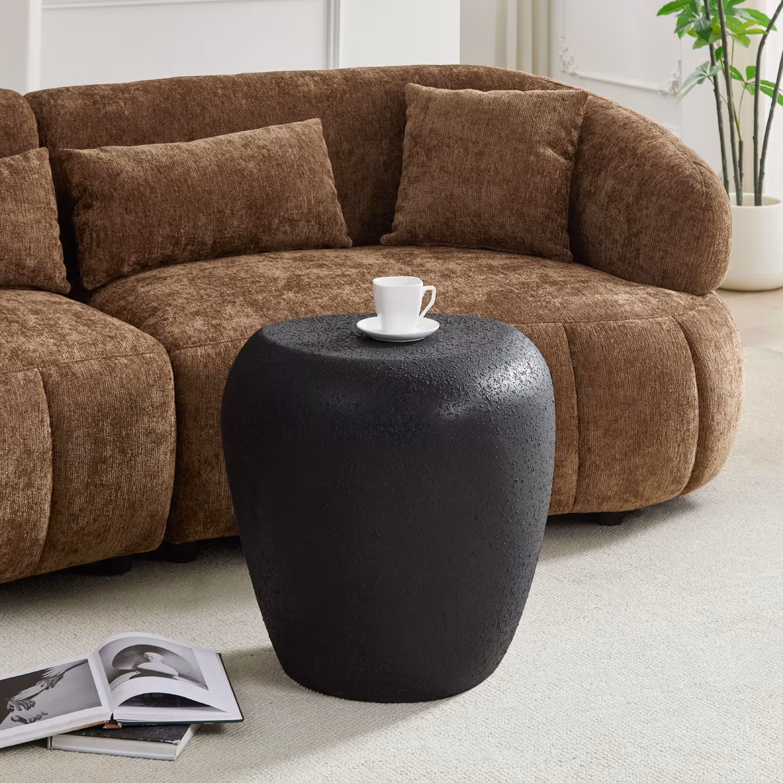 19.29 Inch Irregular Fiberglass Side Table Durable, Scratch-Resistant & Waterproof End Table For Living Room,Apartment,Office,Matt Black