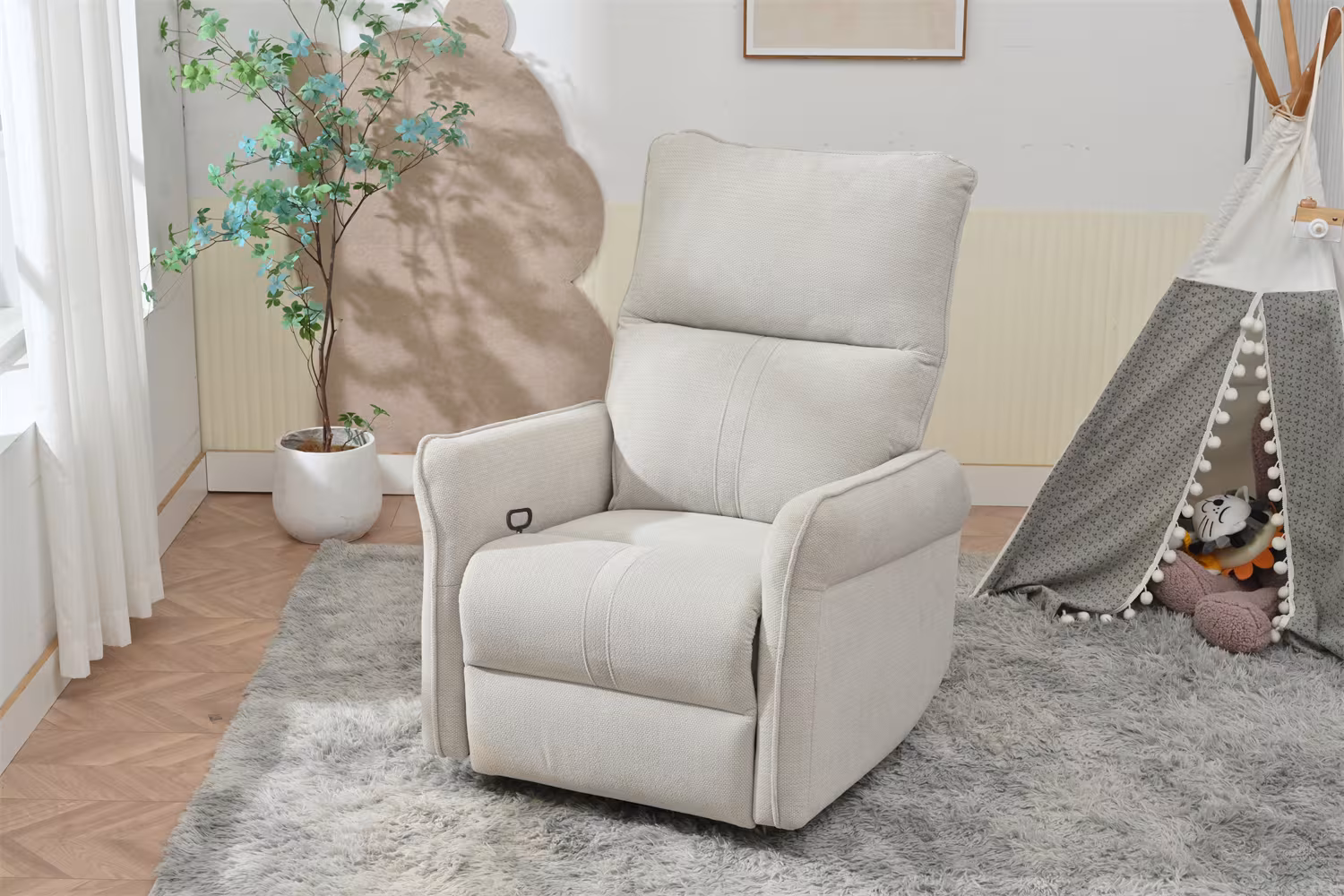 360 Swivel Rocker Recliner Chair,Swivel Nursery Rocking Chair WPull Ring,Glider Chair,Modern Rocking Swivel Recliner Chair For Bedroom,Living Room Chair Home Theater Seating Fabric Gray-360Swivel