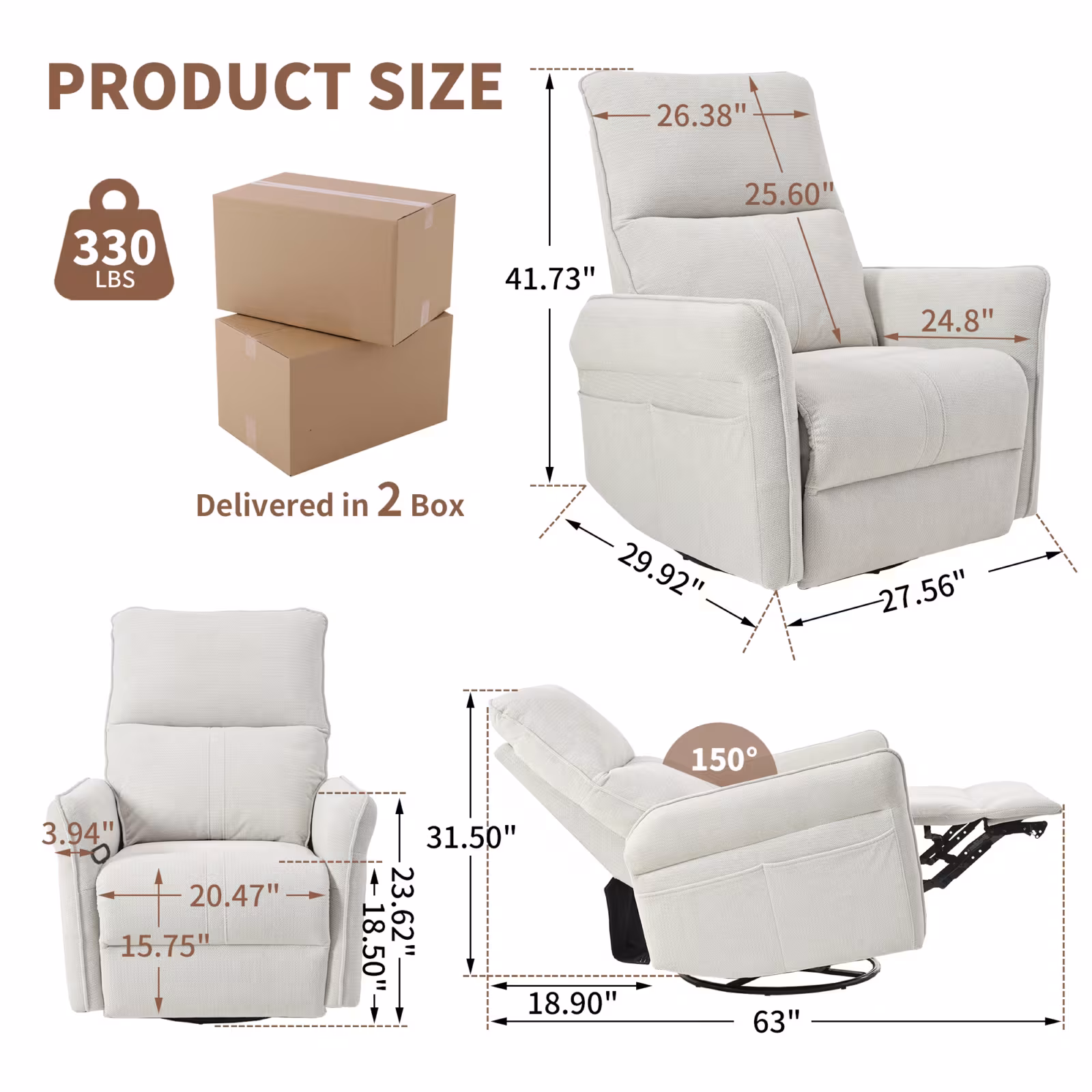 360 Swivel Rocker Recliner Chair,Swivel Nursery Rocking Chair WPull Ring,Glider Chair,Modern Rocking Swivel Recliner Chair For Bedroom,Living Room Chair Home Theater Seating Fabric Gray-360Swivel
