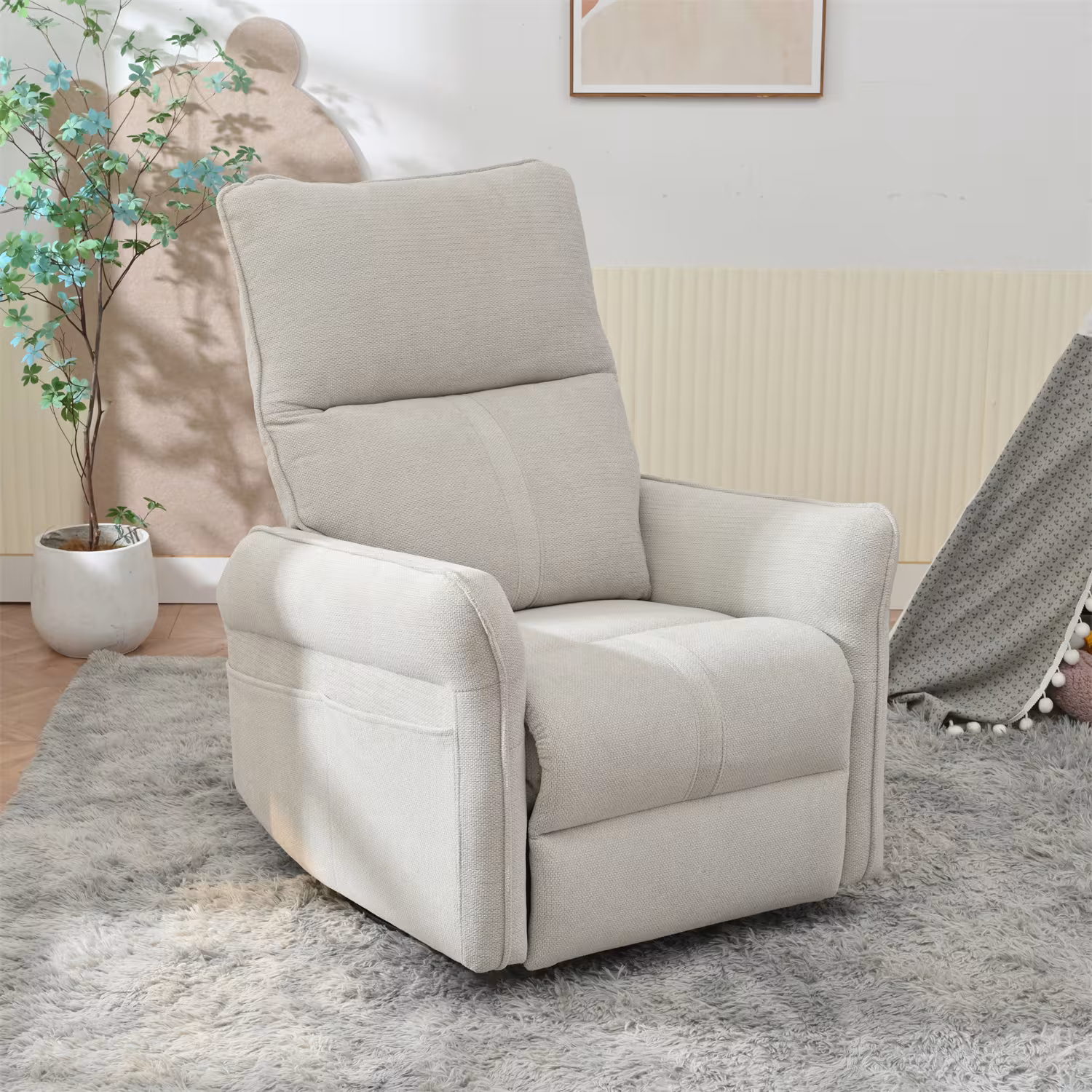 360 Swivel Rocker Recliner Chair,Swivel Nursery Rocking Chair WPull Ring,Glider Chair,Modern Rocking Swivel Recliner Chair For Bedroom,Living Room Chair Home Theater Seating Fabric Gray-360Swivel