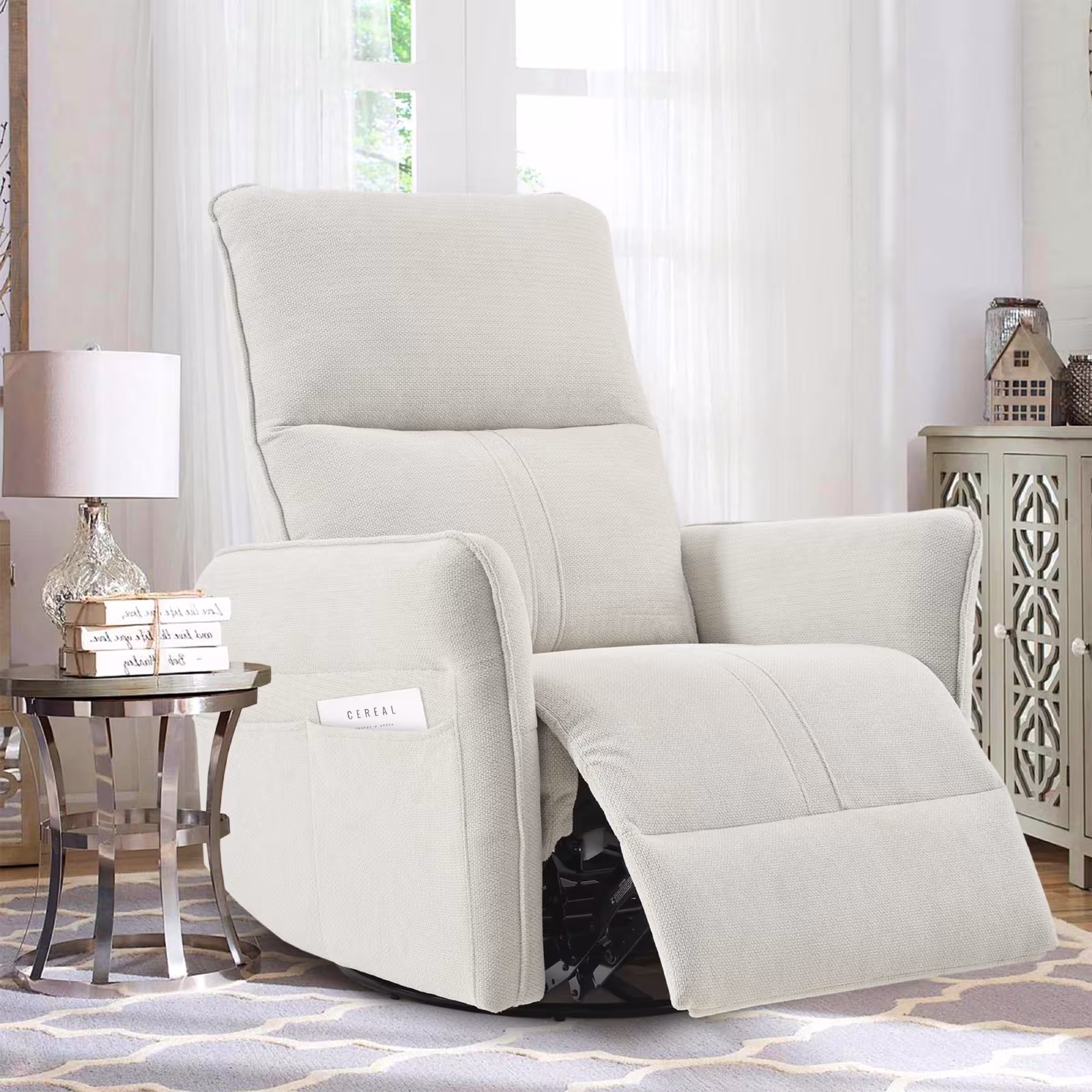 360 Swivel Rocker Recliner Chair,Swivel Nursery Rocking Chair WPull Ring,Glider Chair,Modern Rocking Swivel Recliner Chair For Bedroom,Living Room Chair Home Theater Seating Fabric Gray-360Swivel