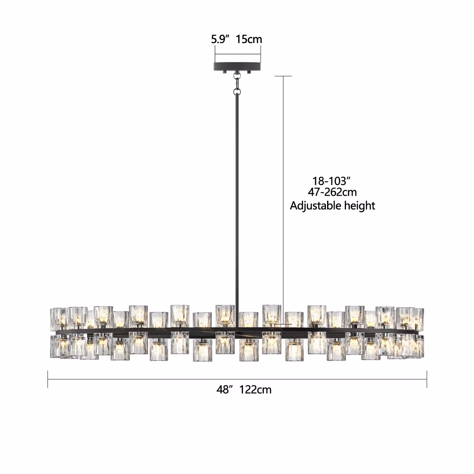 L005030-D48-P48B W1340P31077948 Inches Luxury Chandeliers Crystal Living Room Decorative Lights Simple Modern Dining Room LED Lighting,for Home Decor Bulbs Included Black
