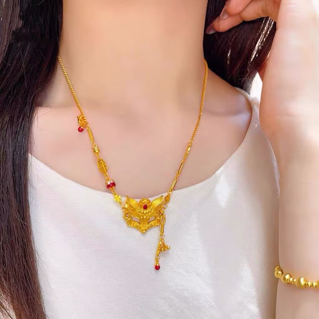 1pc 999 Sterling Silver Fox Mask Red Agate Necklace, Retro Chinese Style, Perfect For Daily Wear And Valentine's Gift