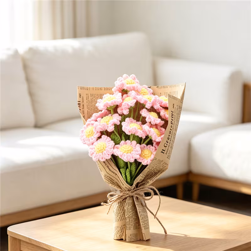 Soft Hand-Crochet Bouquet, Forever Kept Crochet Floral Keepsake, Pastoral Healing Home Decor & Gift
