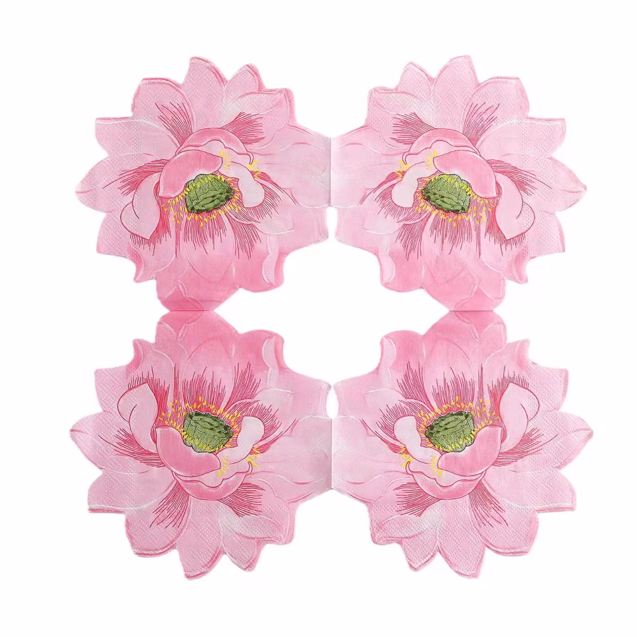 Custom Printed Scalloped Floral Paper Napkins, Unscented Disposable Table Napkins For Home, Hotel & Party