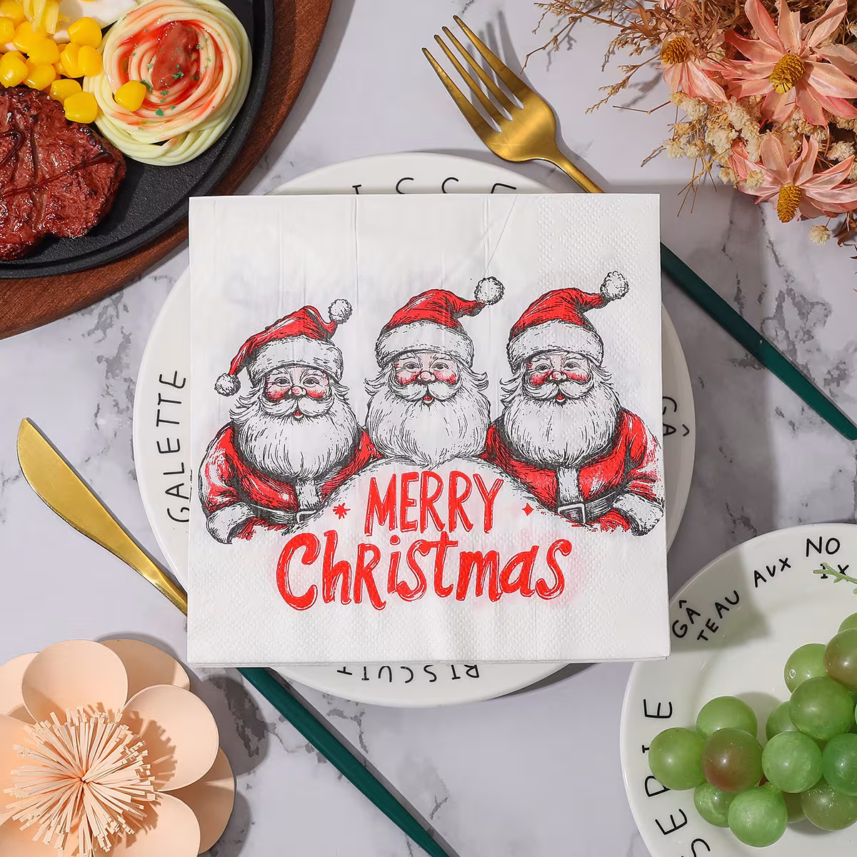 Christmas Party Square Napkins Hotel Holiday Thickeneded Food Grade Paper Towels Household Disposable Napkins