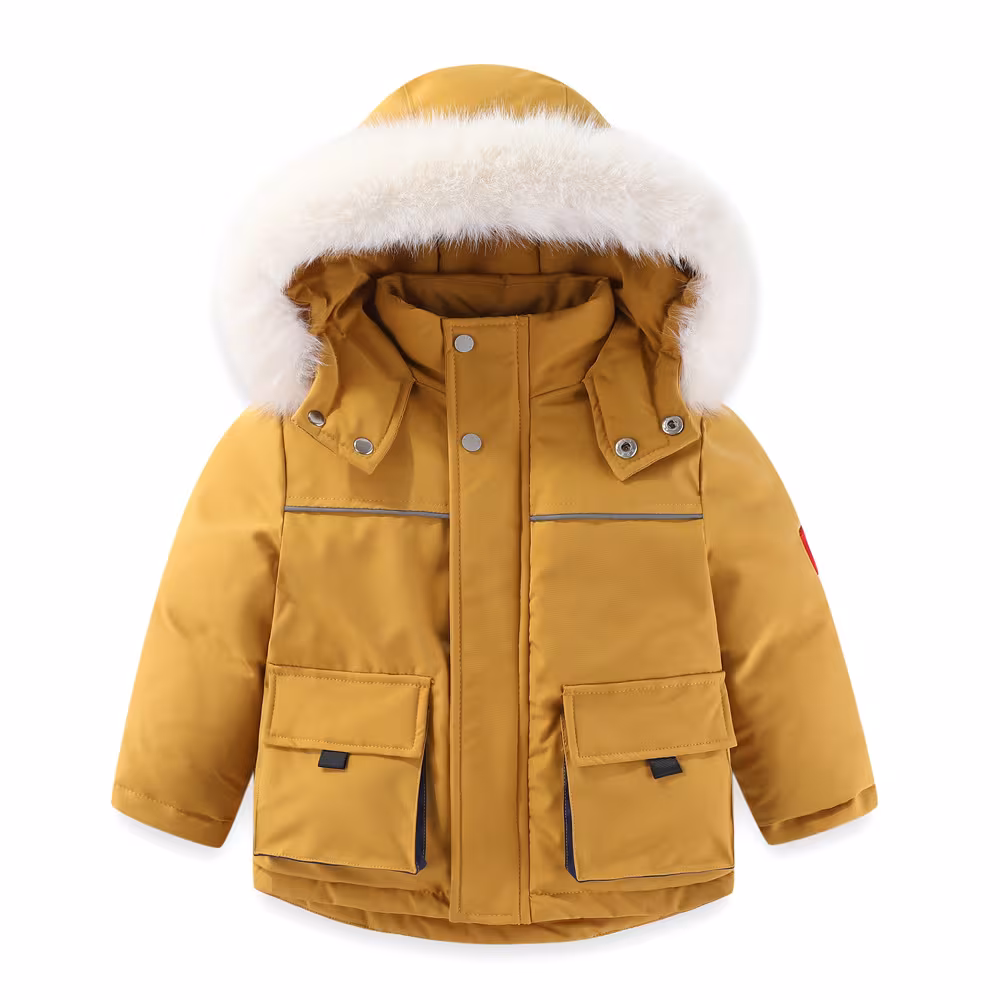 Windproof Waterproof Boys And Girls Big Fur Collar Ski Cotton-padded Overalls Suit