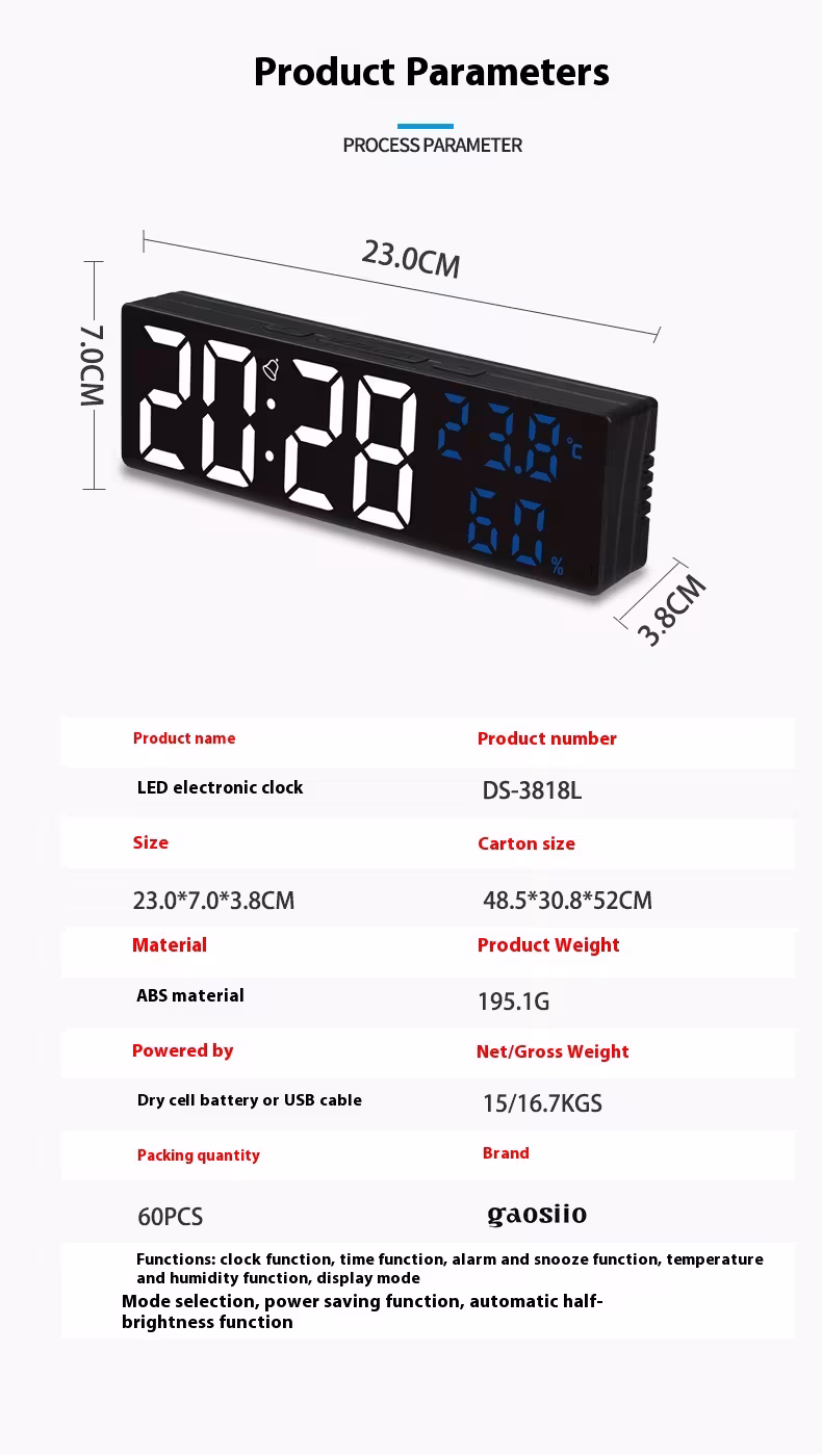 LED Multi-function Mirror Large Screen Electronic Alarm Clock