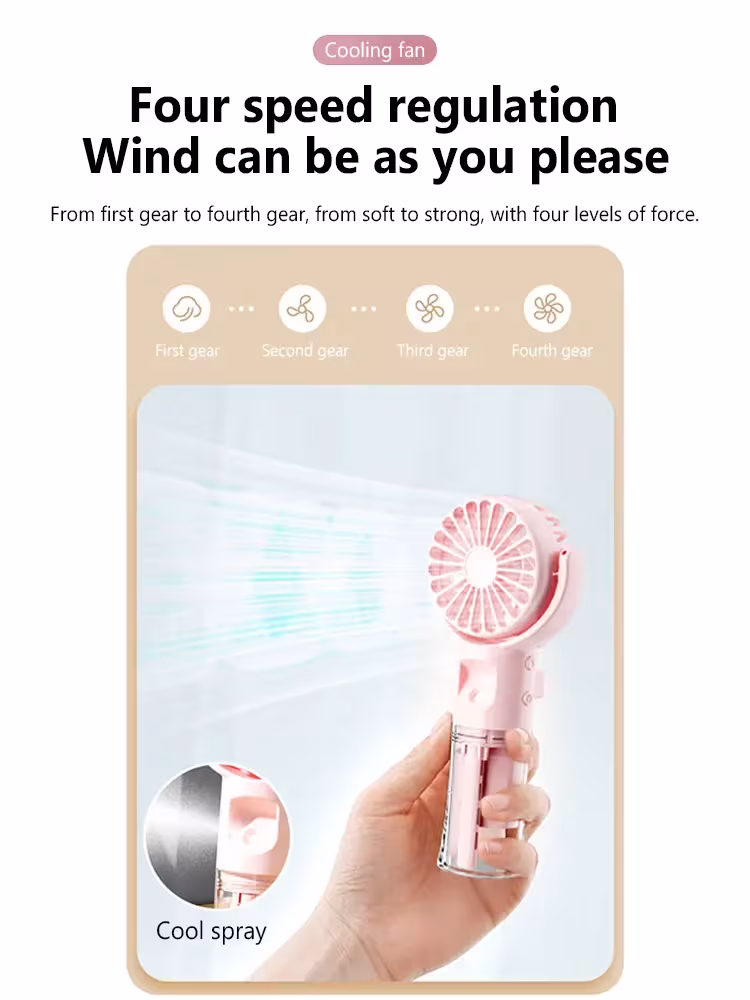Portable Handheld Spray Fan 4-Speed Water Spray Mist Fan Summer Cooling Artifact USB Charging Summer Supplies Outdoor Mini Fan