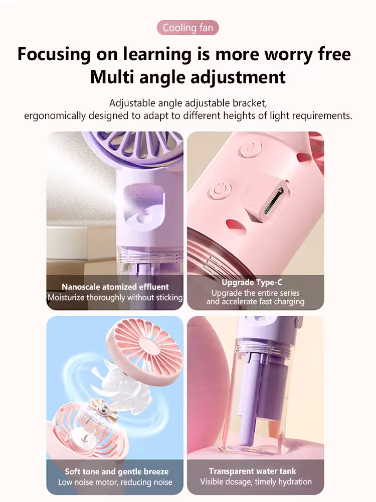 Portable Handheld Spray Fan 4-Speed Water Spray Mist Fan Summer Cooling Artifact USB Charging Summer Supplies Outdoor Mini Fan